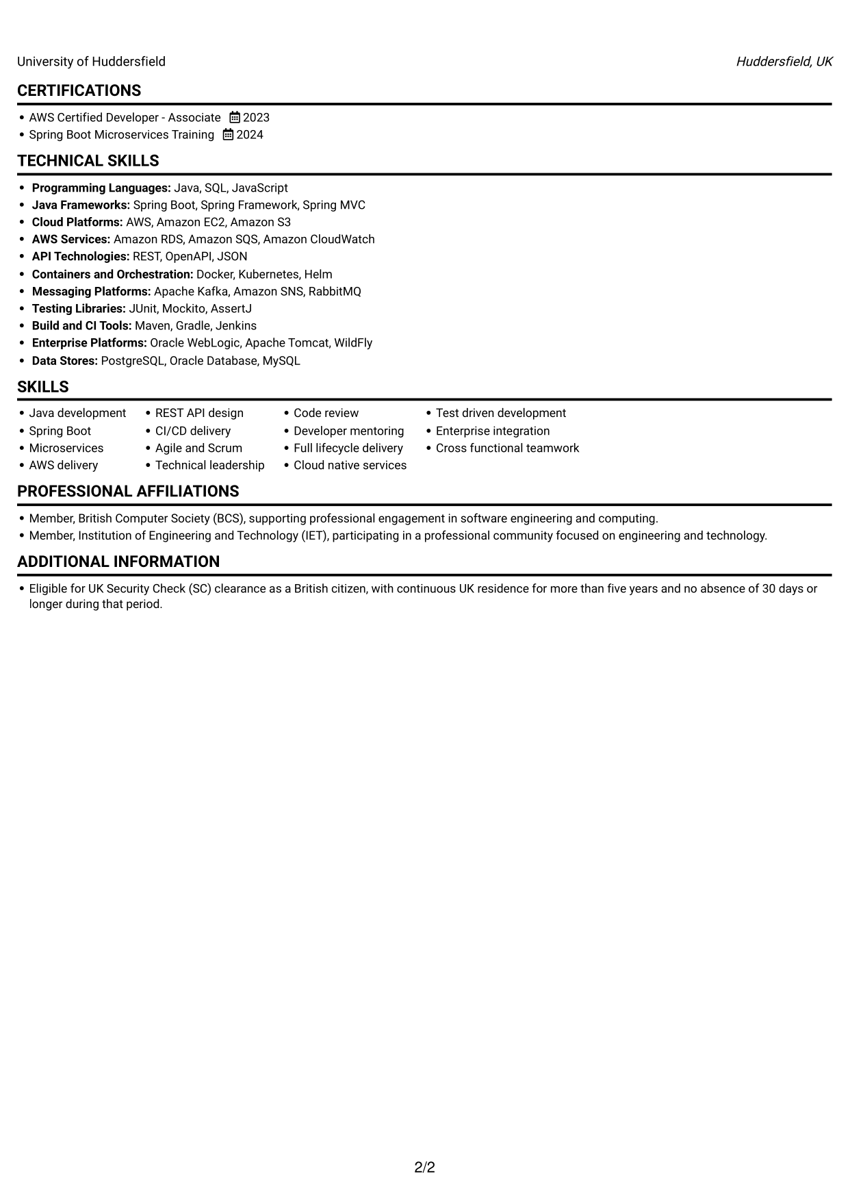 CV example — page 2