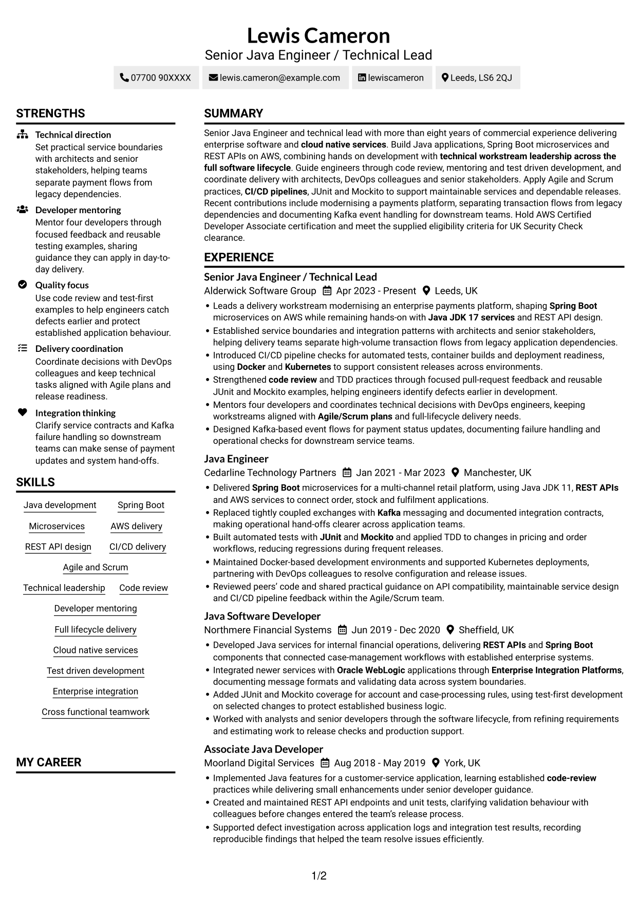 CV example — page 1