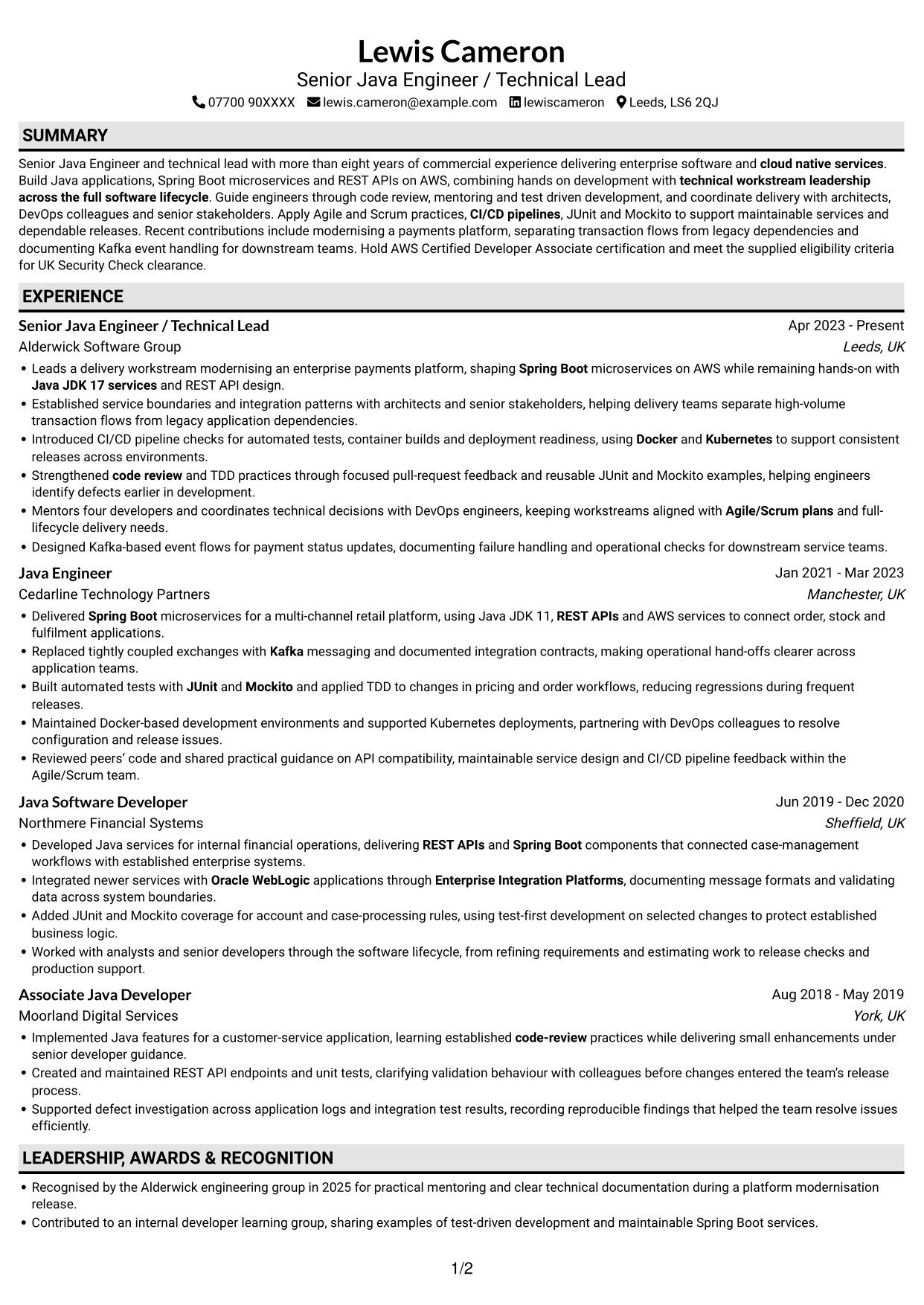 CV example — page 1