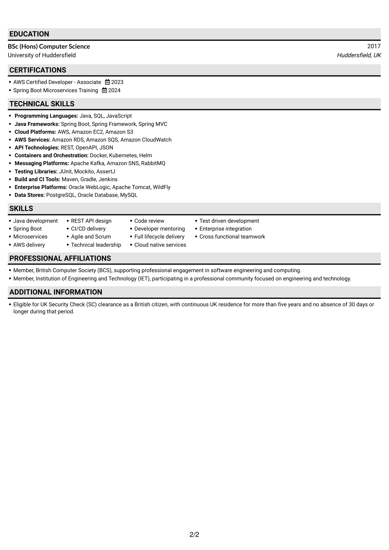 CV example — page 2