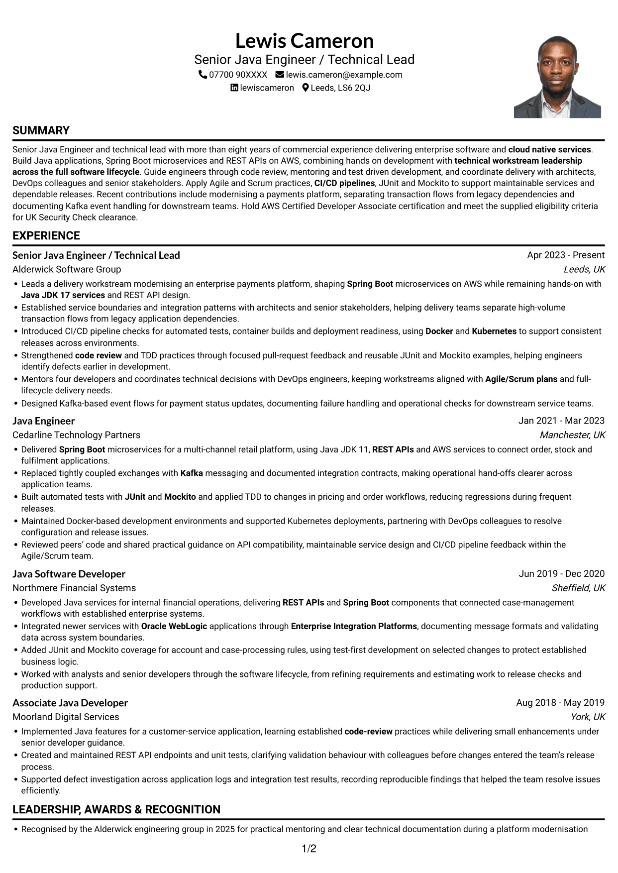CV example — page 1
