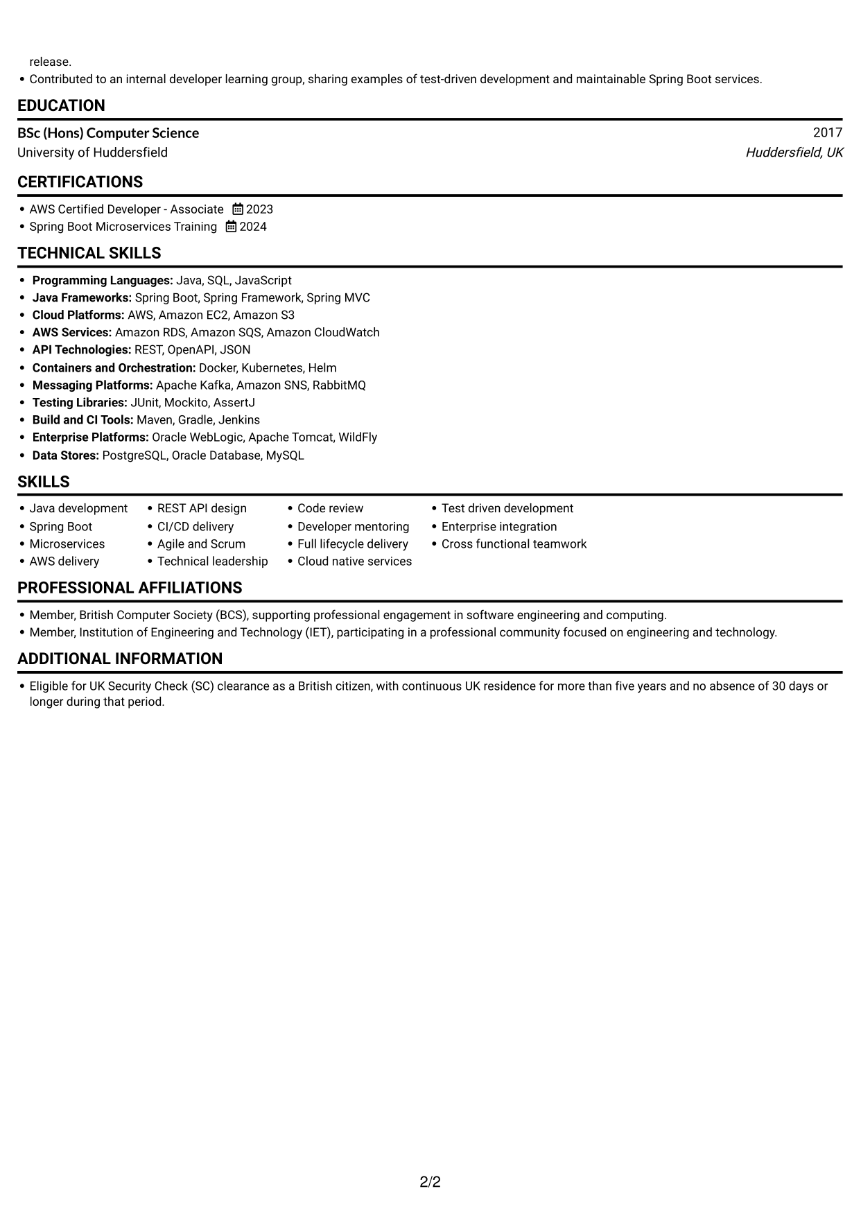 CV example — page 2