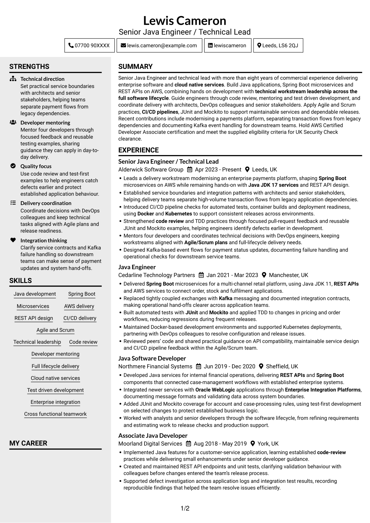 CV example — page 1