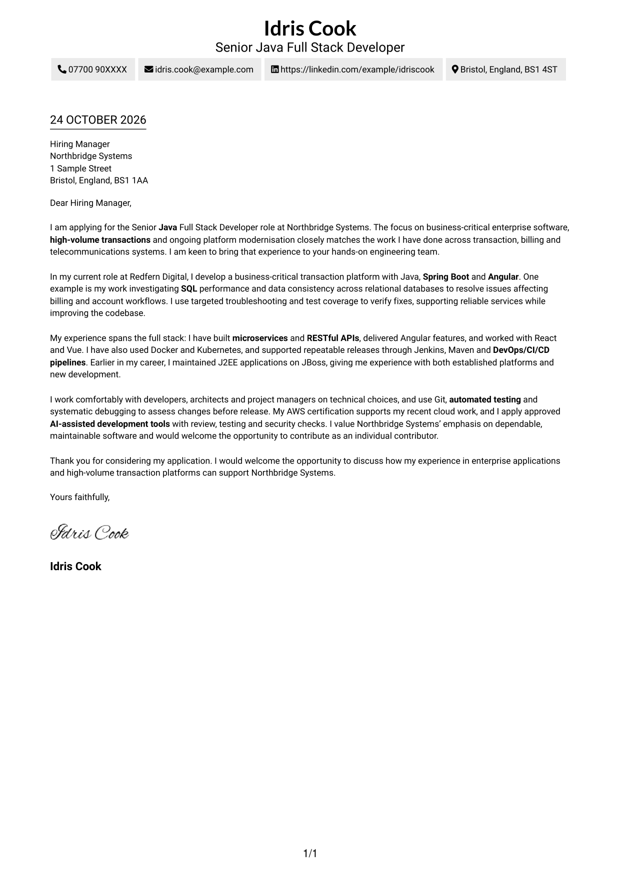 Cover letter example — page 1
