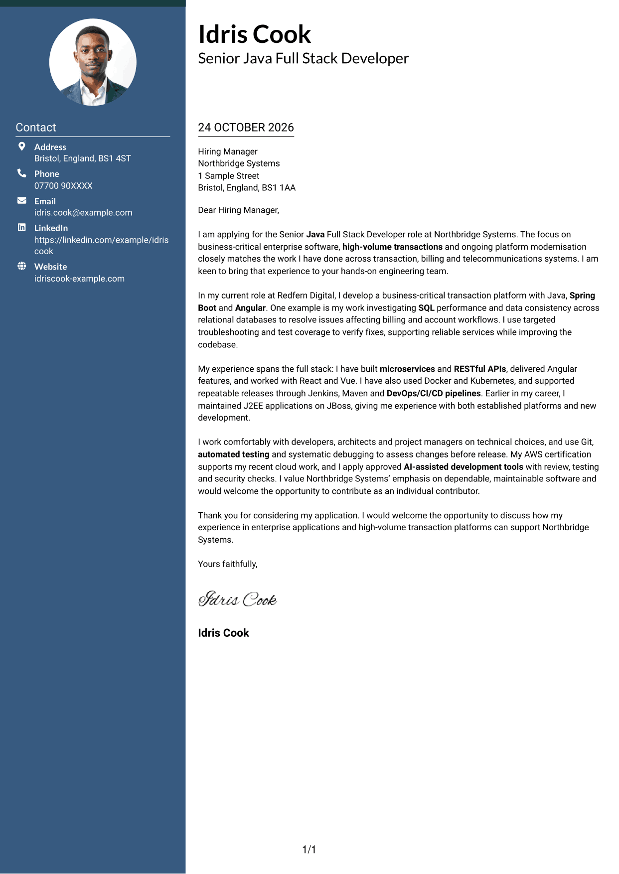 Cover letter example — page 1