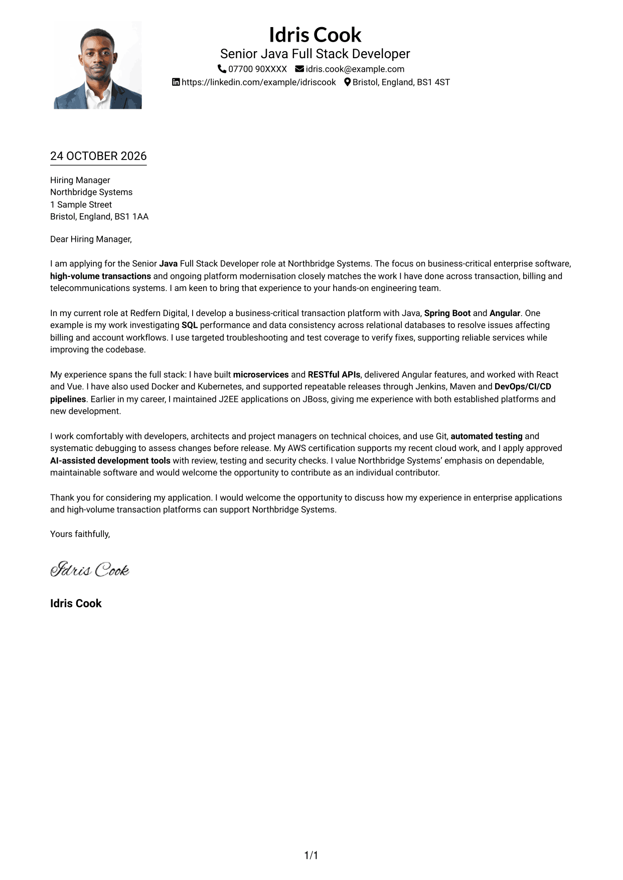 Cover letter example — page 1