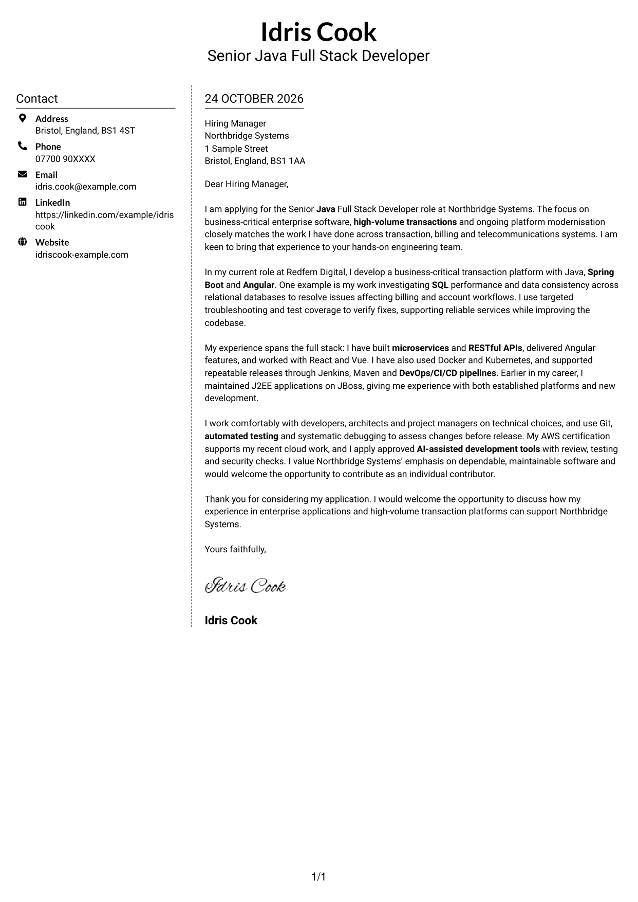 Cover letter example — page 1