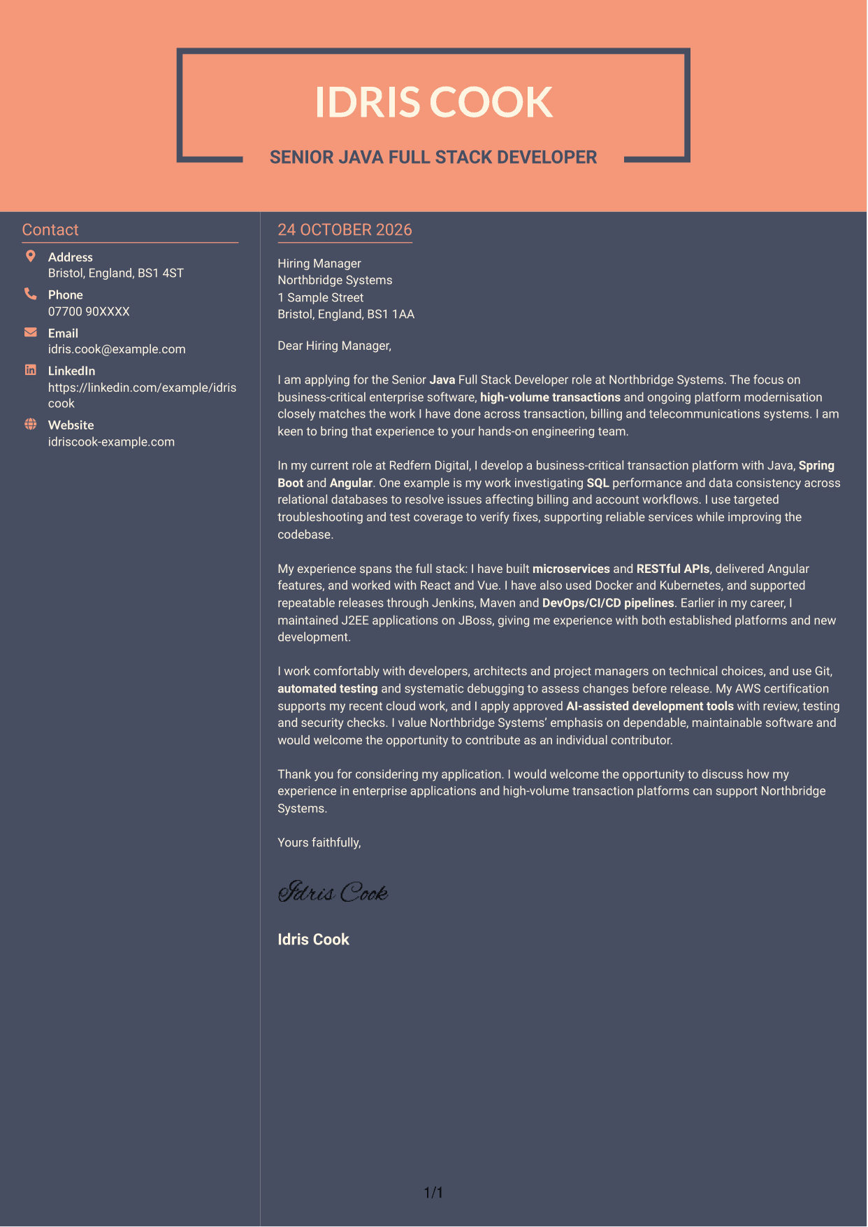 Cover letter example — page 1
