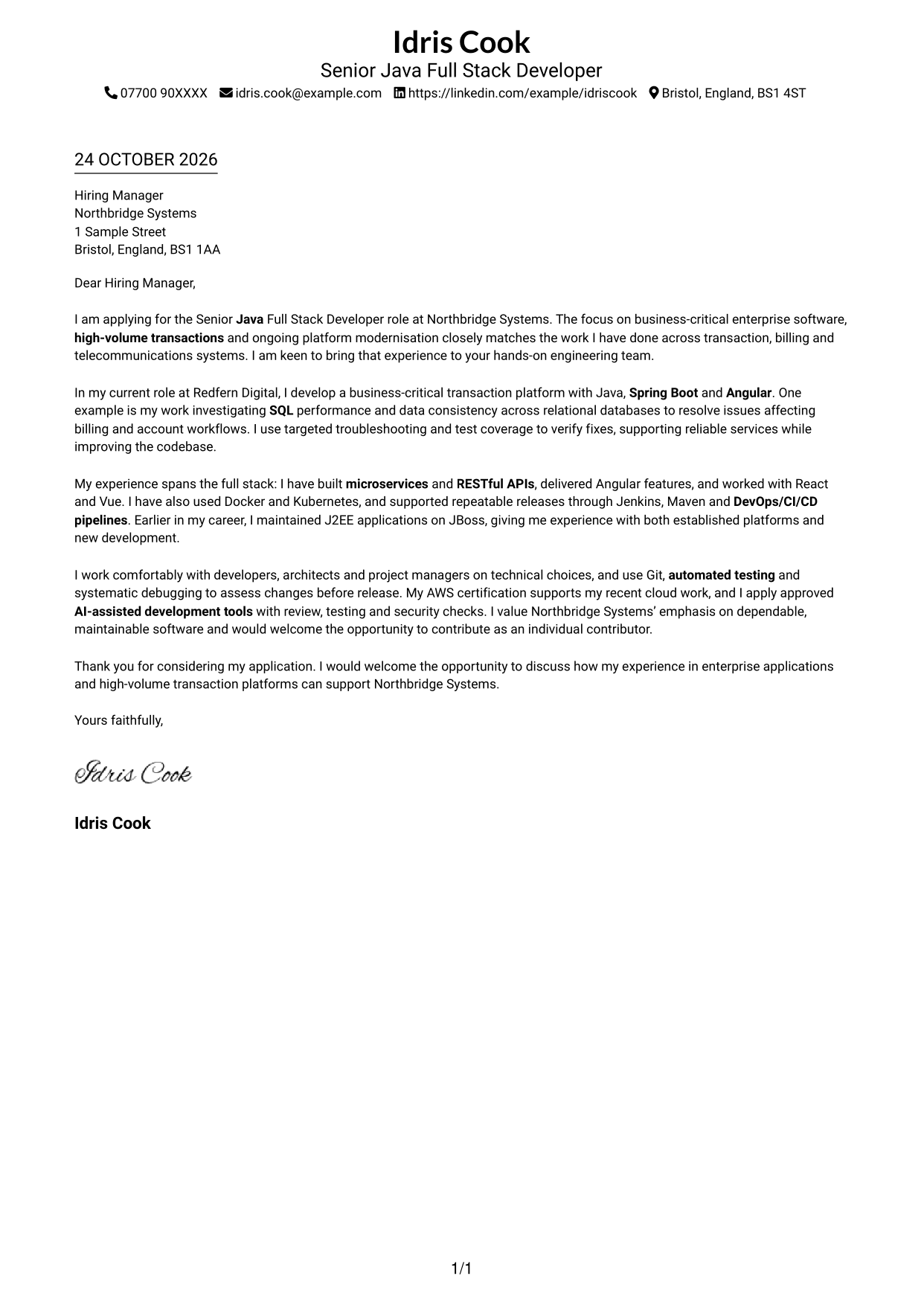 Cover letter example — page 1