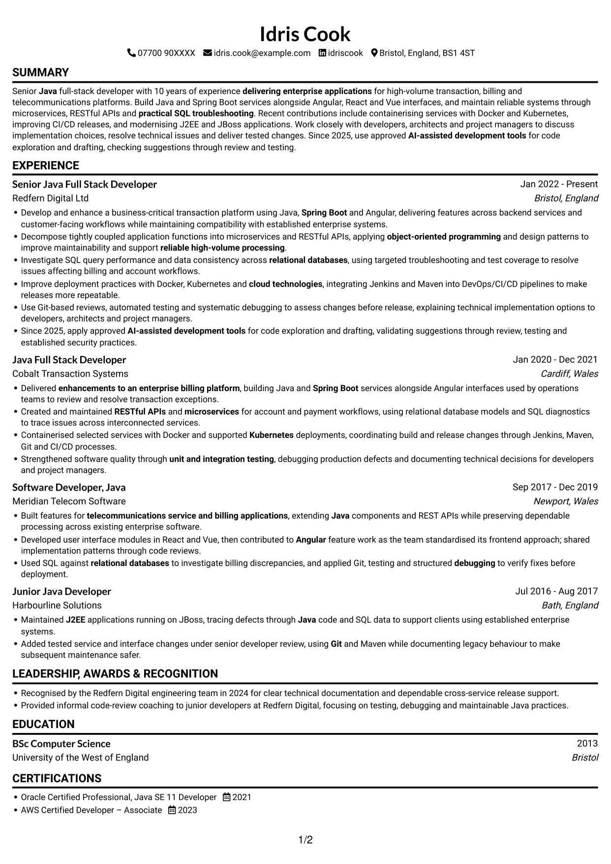 CV example — page 1