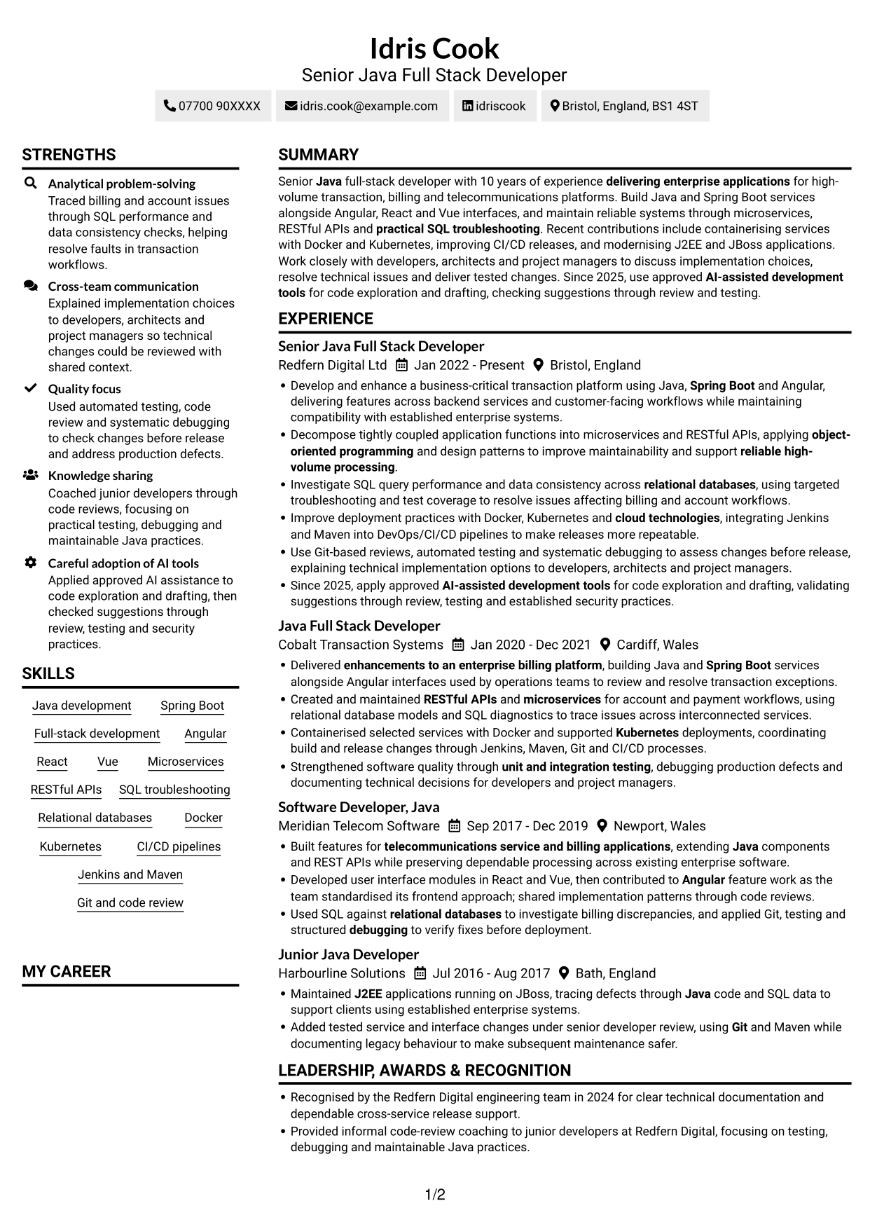 CV example — page 1