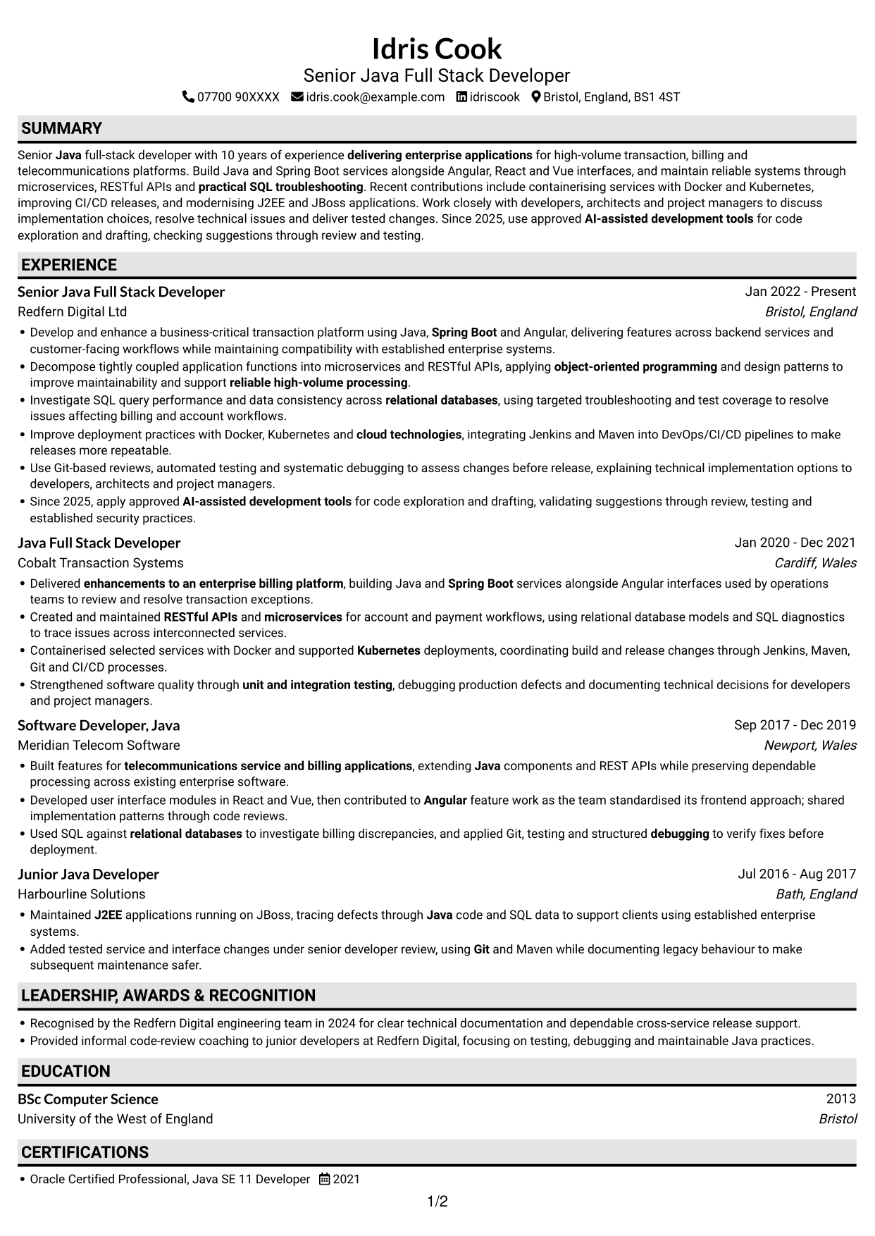 CV example — page 1