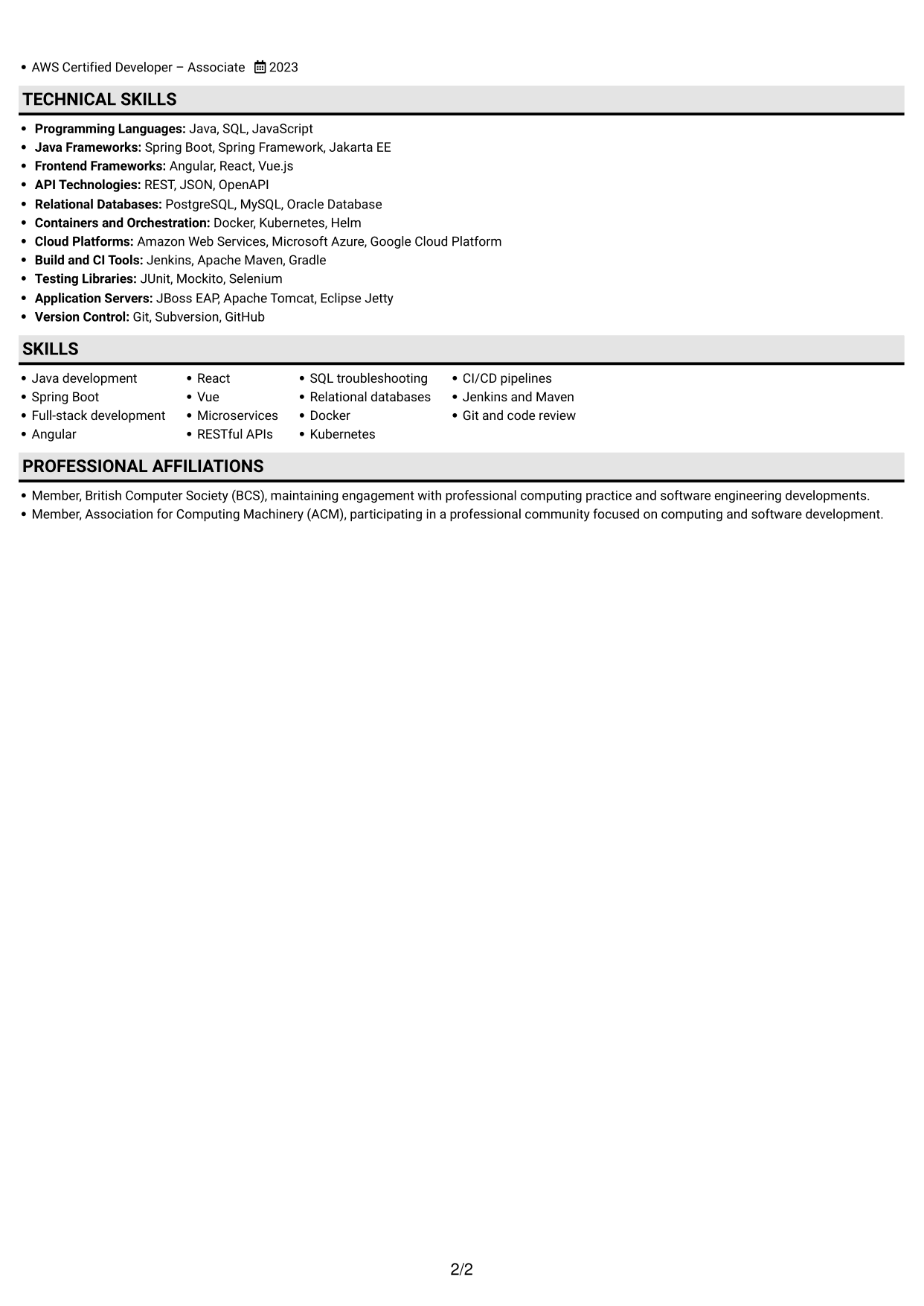 CV example — page 2