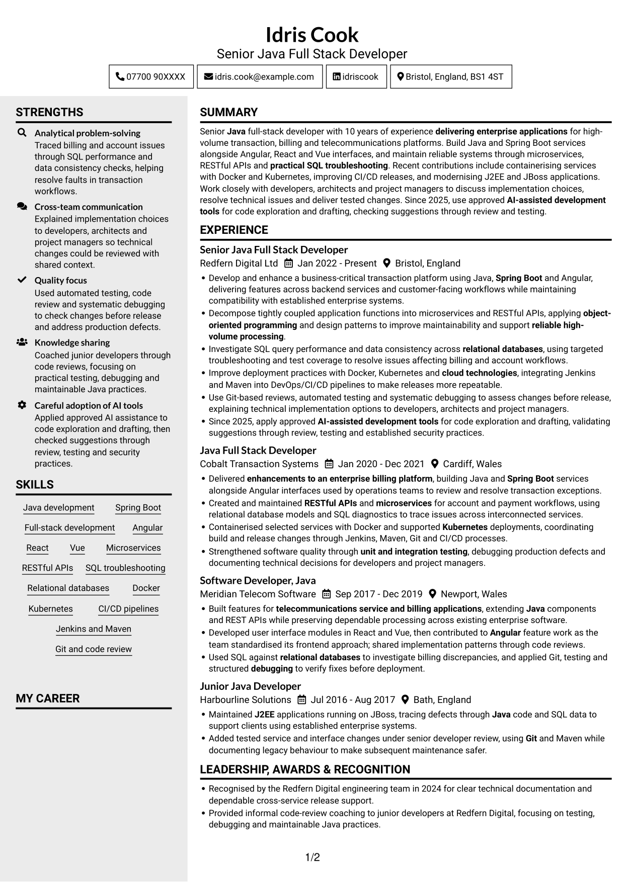 CV example — page 1