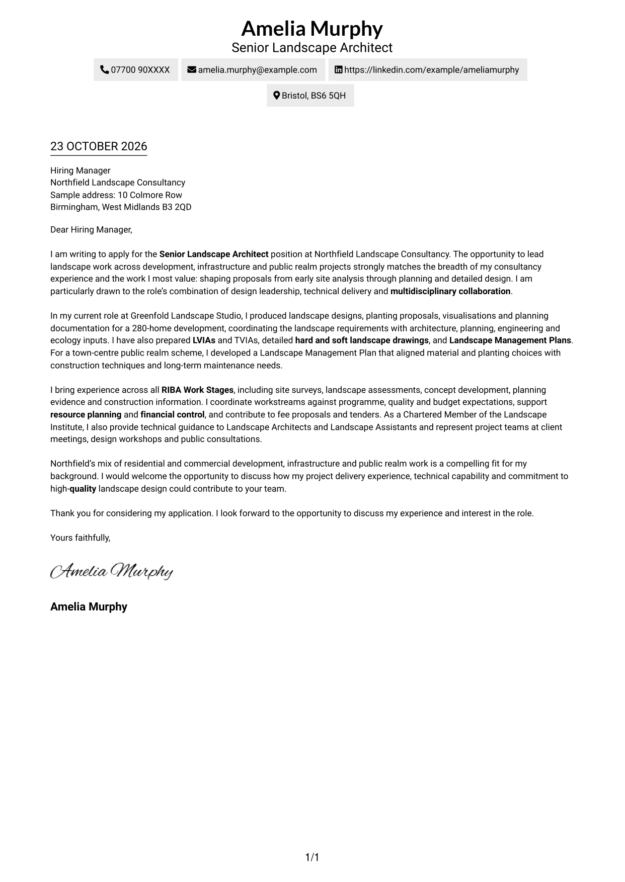 Cover letter example — page 1