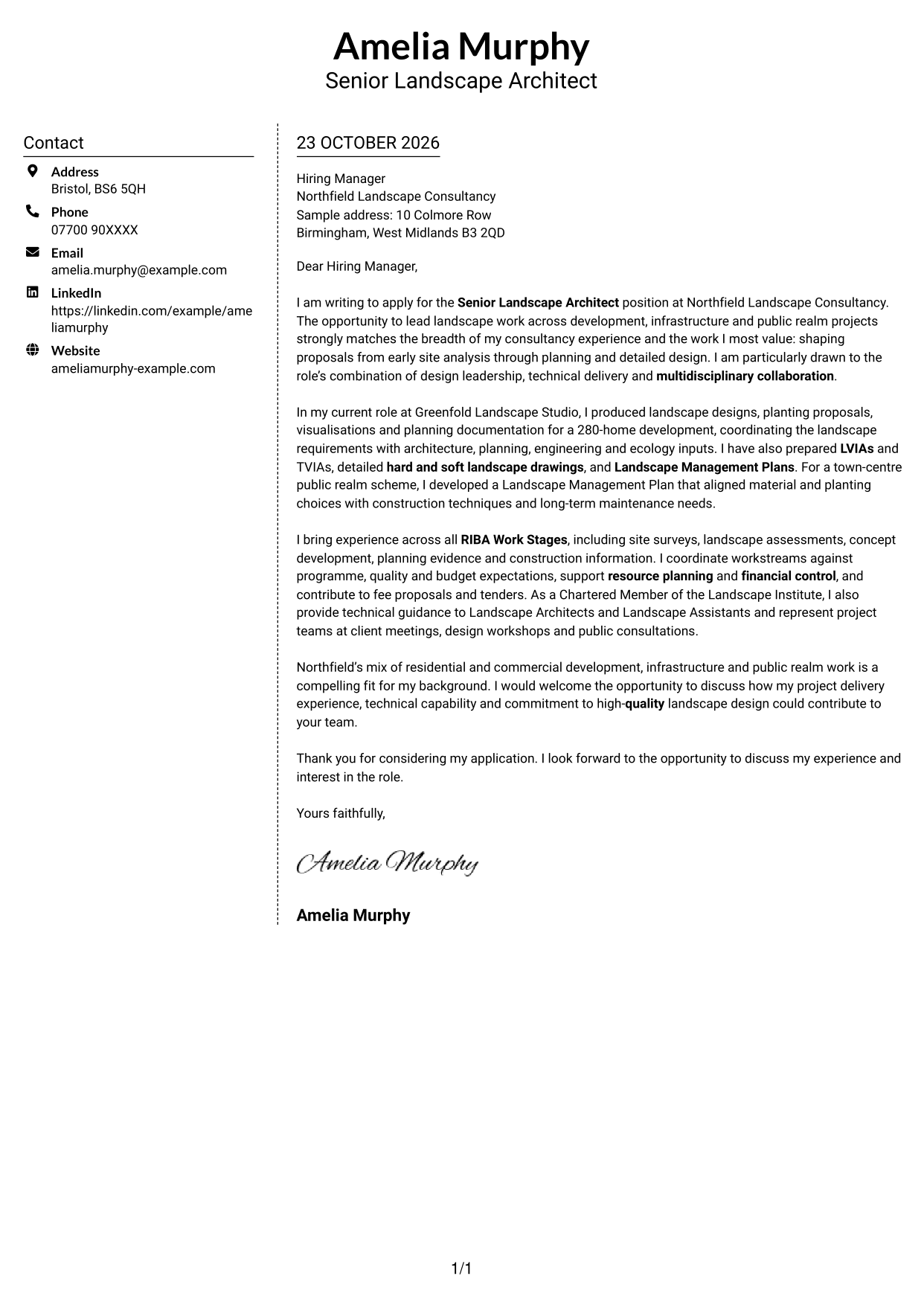 Cover letter example — page 1