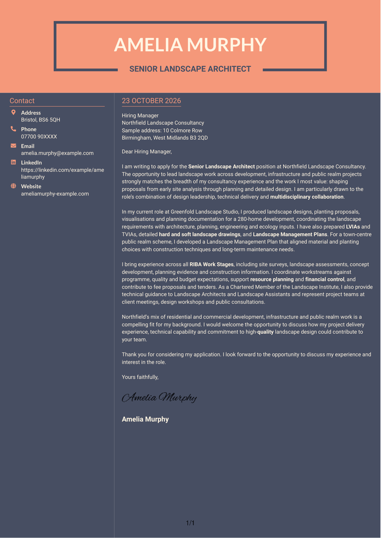 Cover letter example — page 1