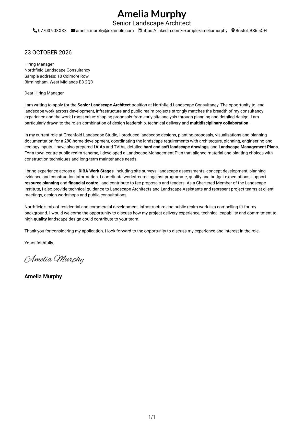 Cover letter example — page 1