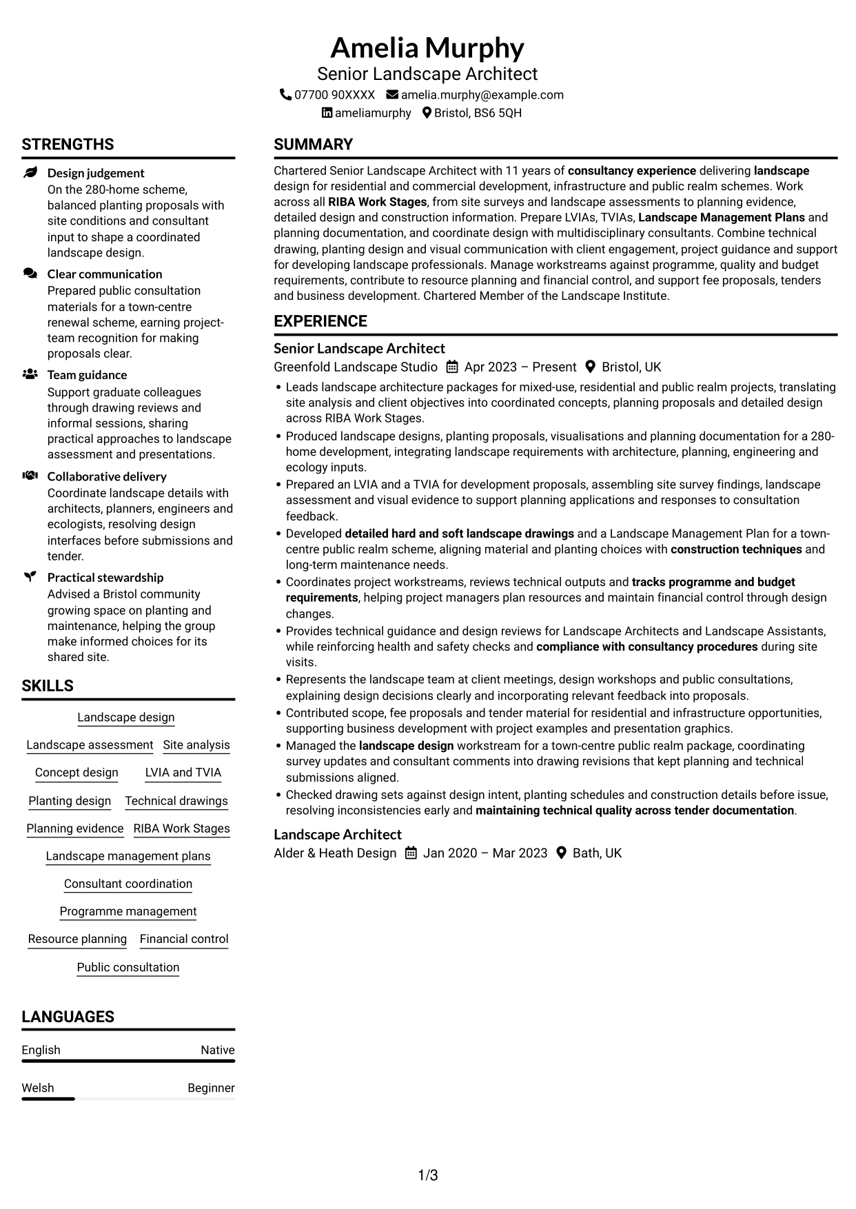 CV example — page 1