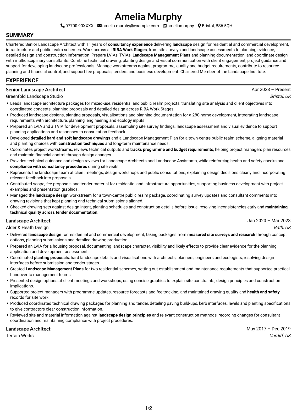 CV example — page 1