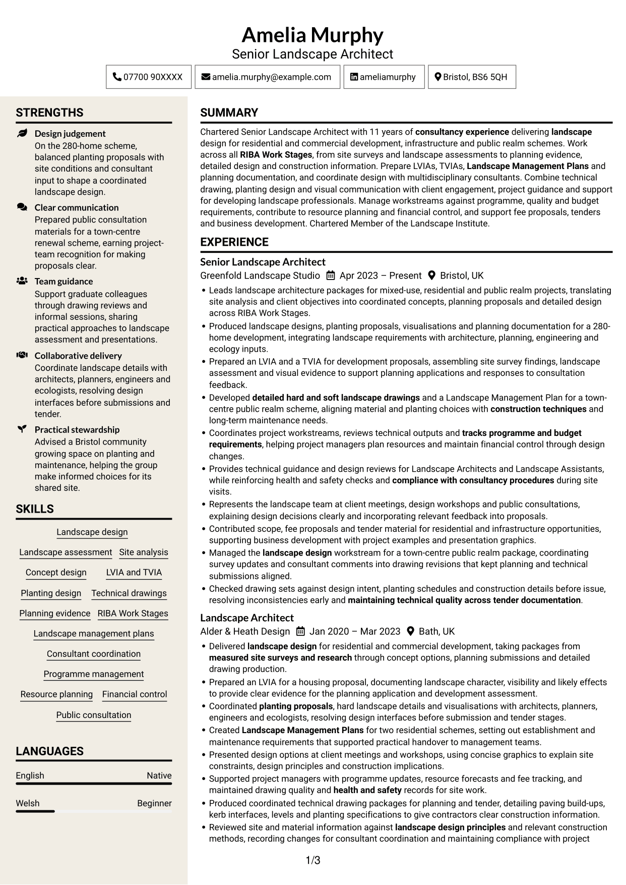 CV example — page 1