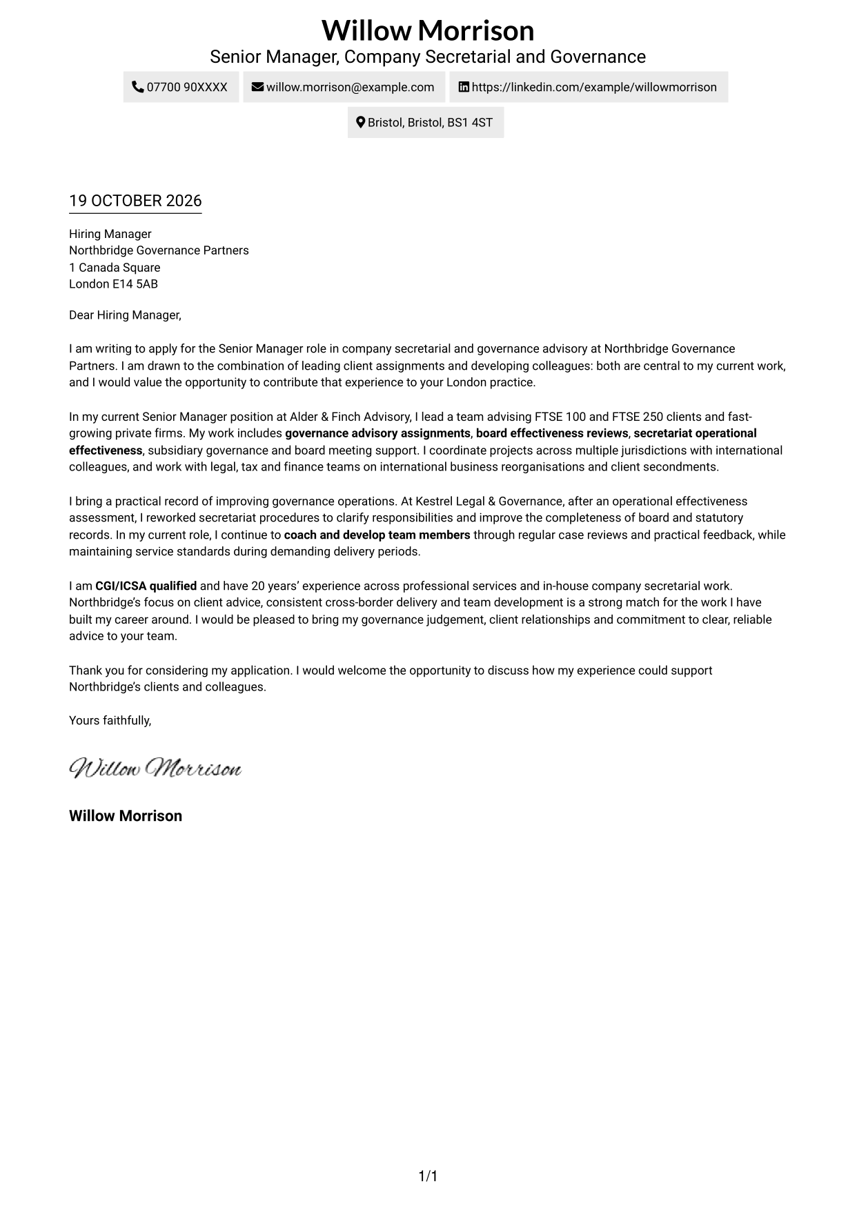Cover letter example — page 1