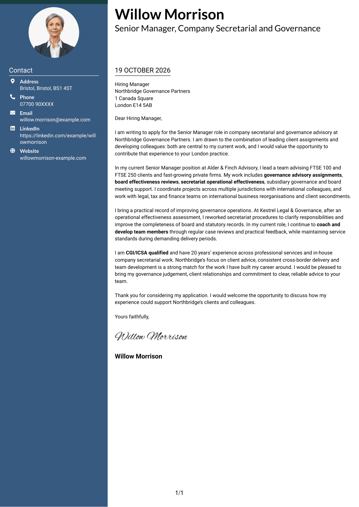 Cover letter example — page 1