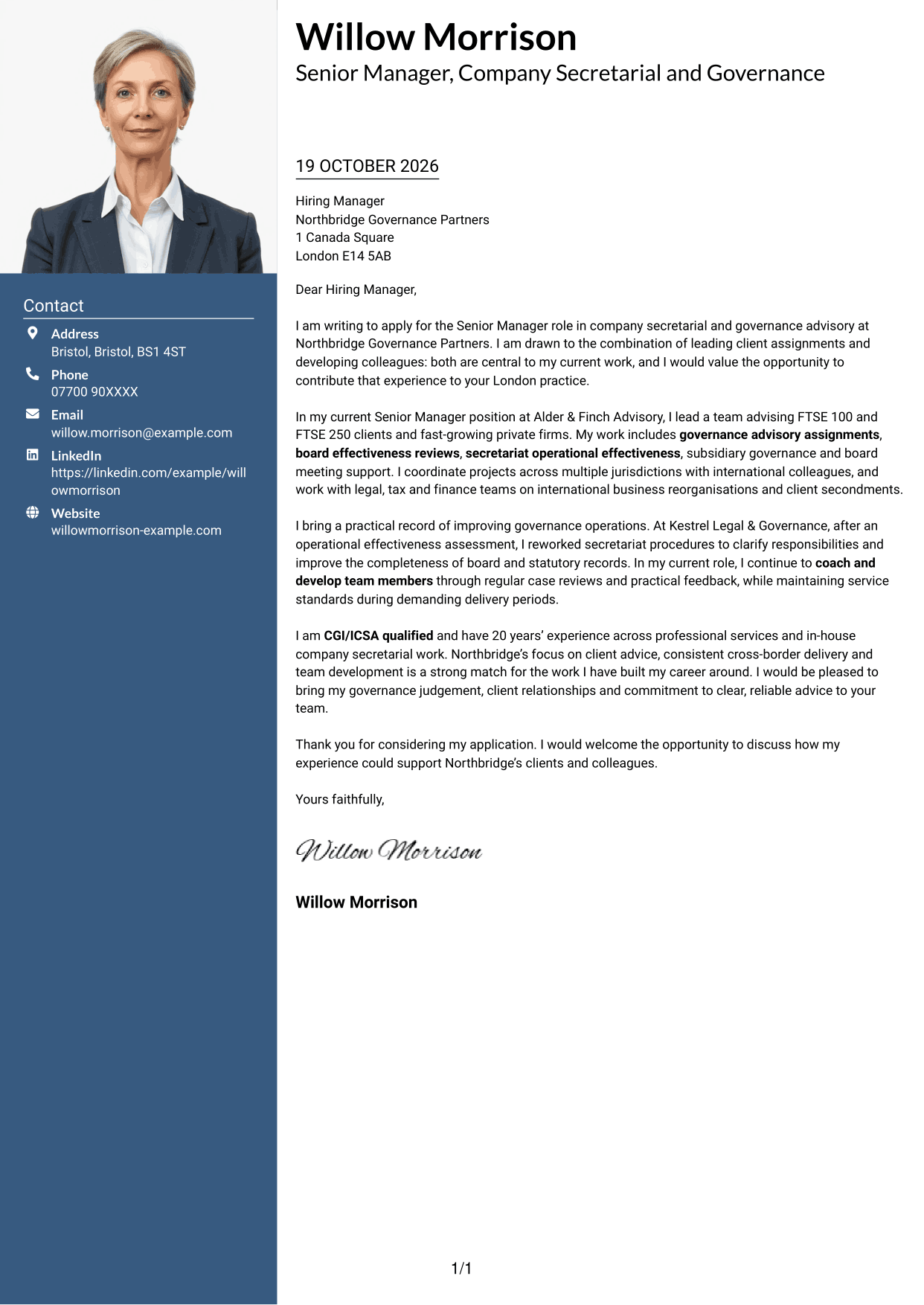 Cover letter example — page 1