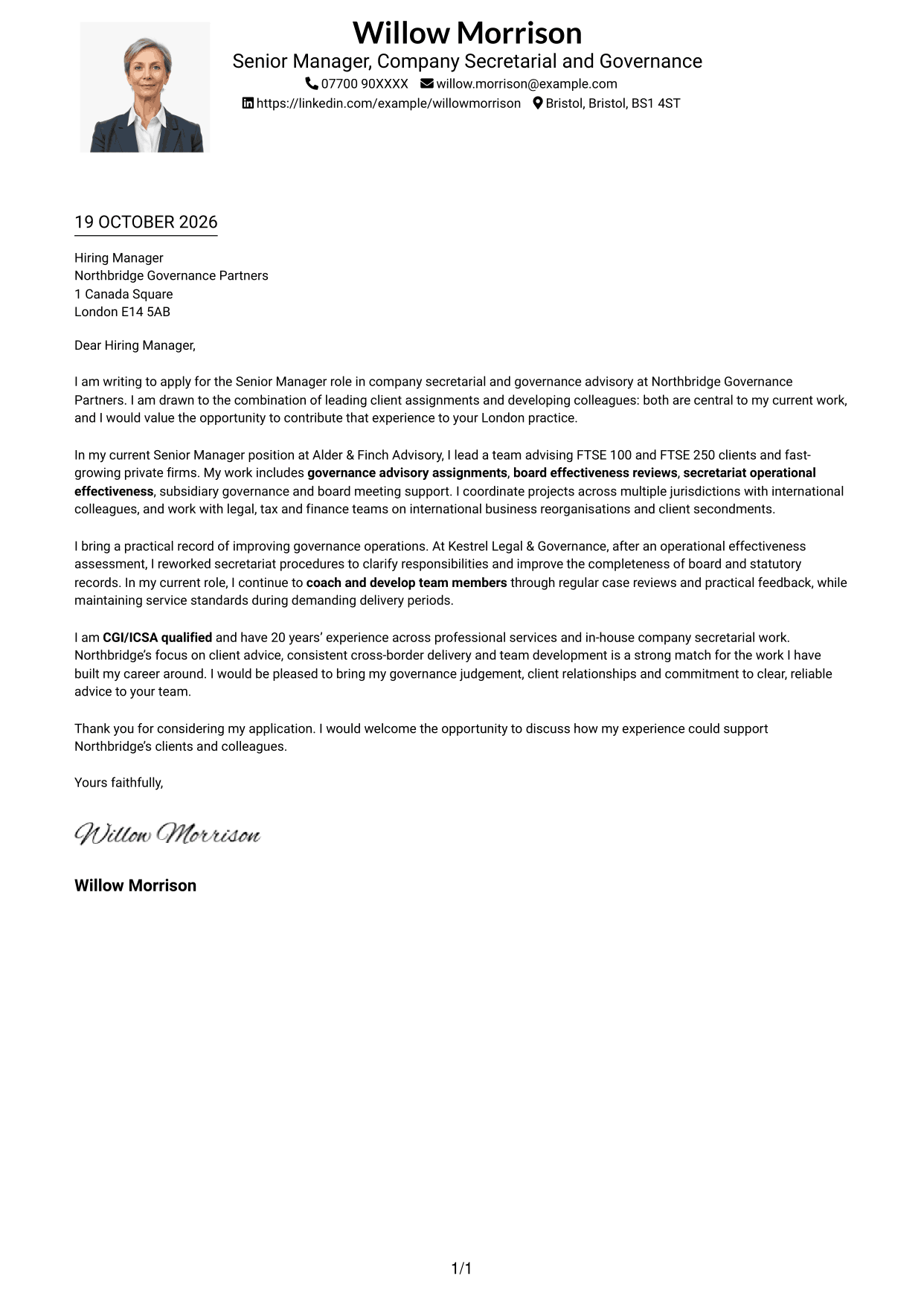Cover letter example — page 1