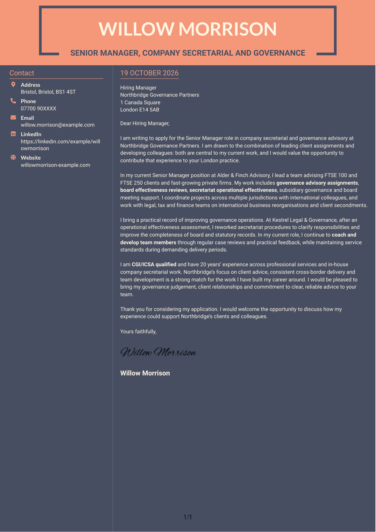 Cover letter example — page 1