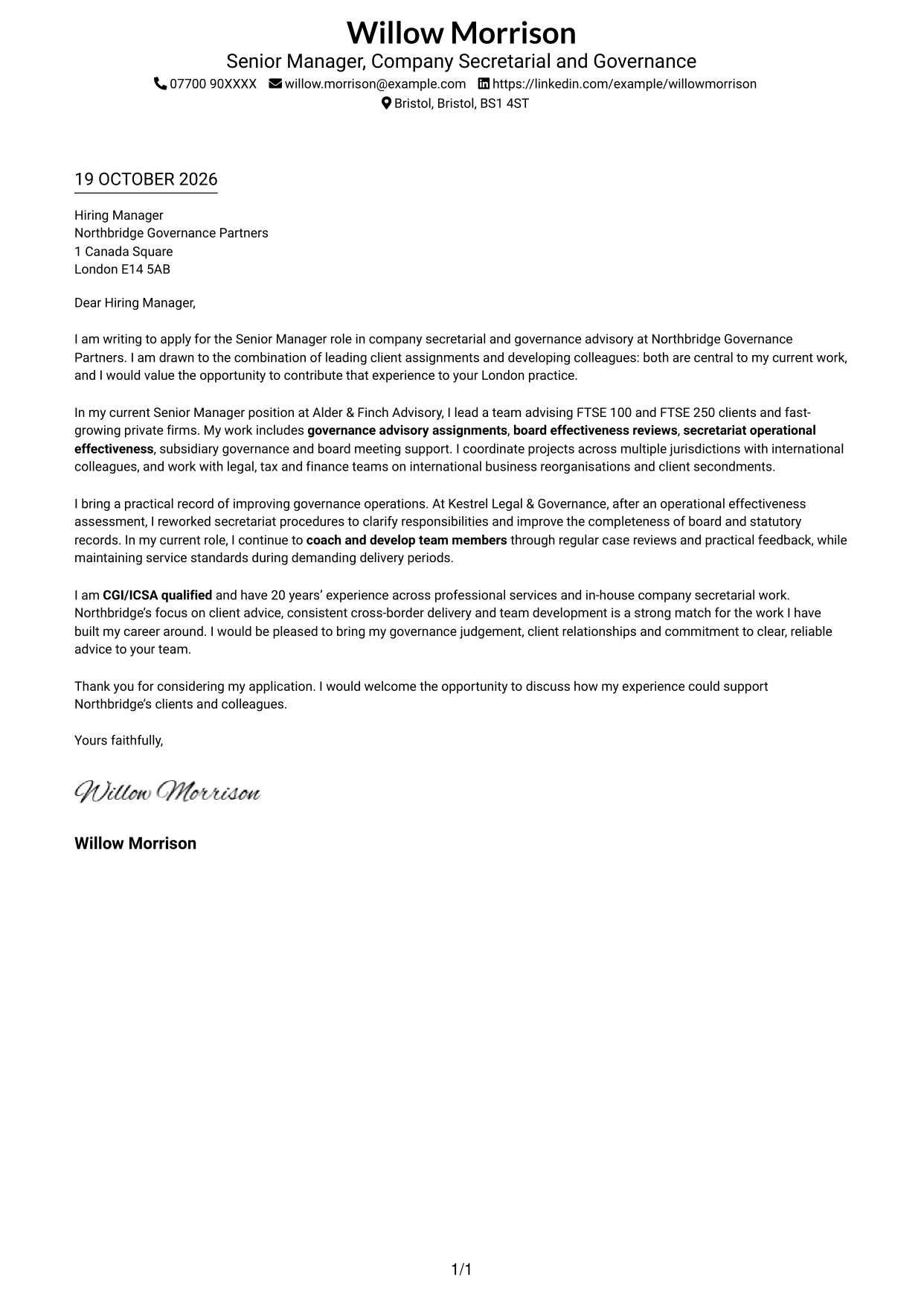 Cover letter example — page 1
