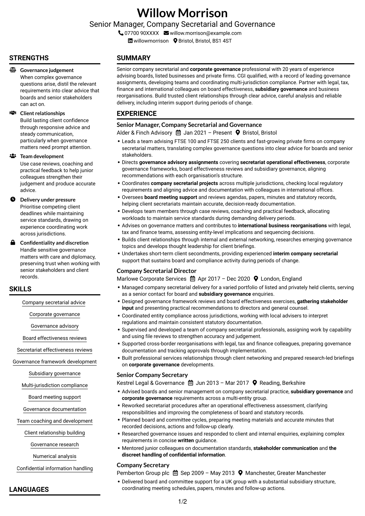 CV example — page 1