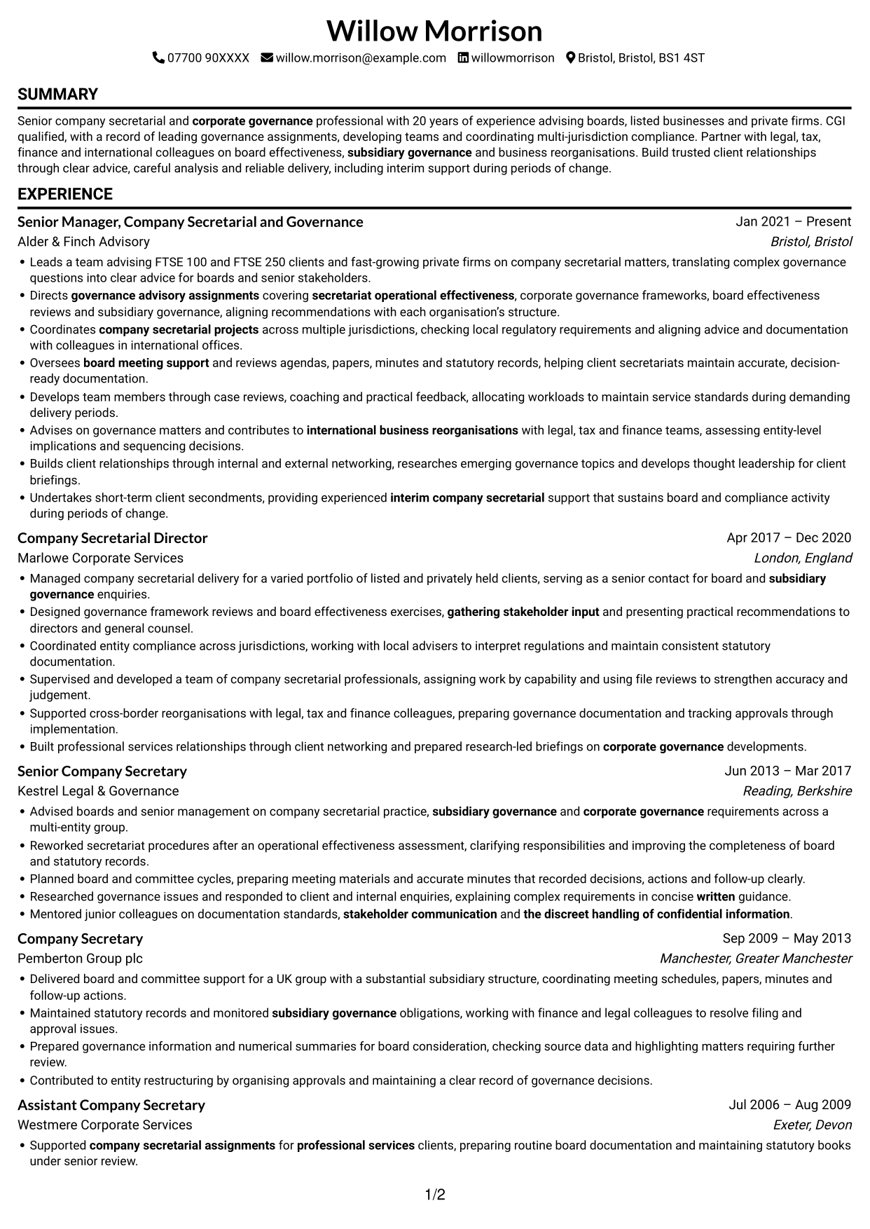 CV example — page 1