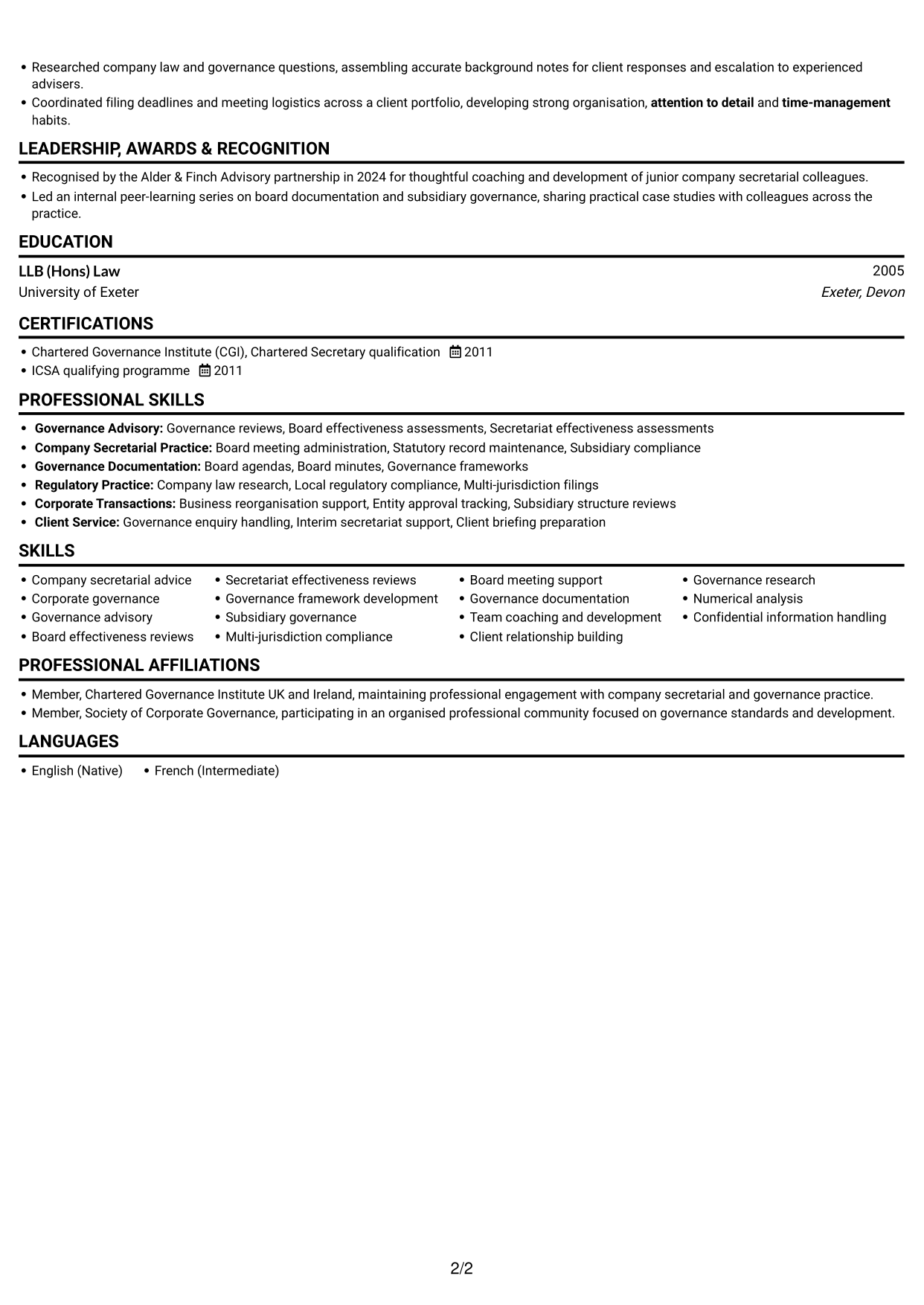 CV example — page 2