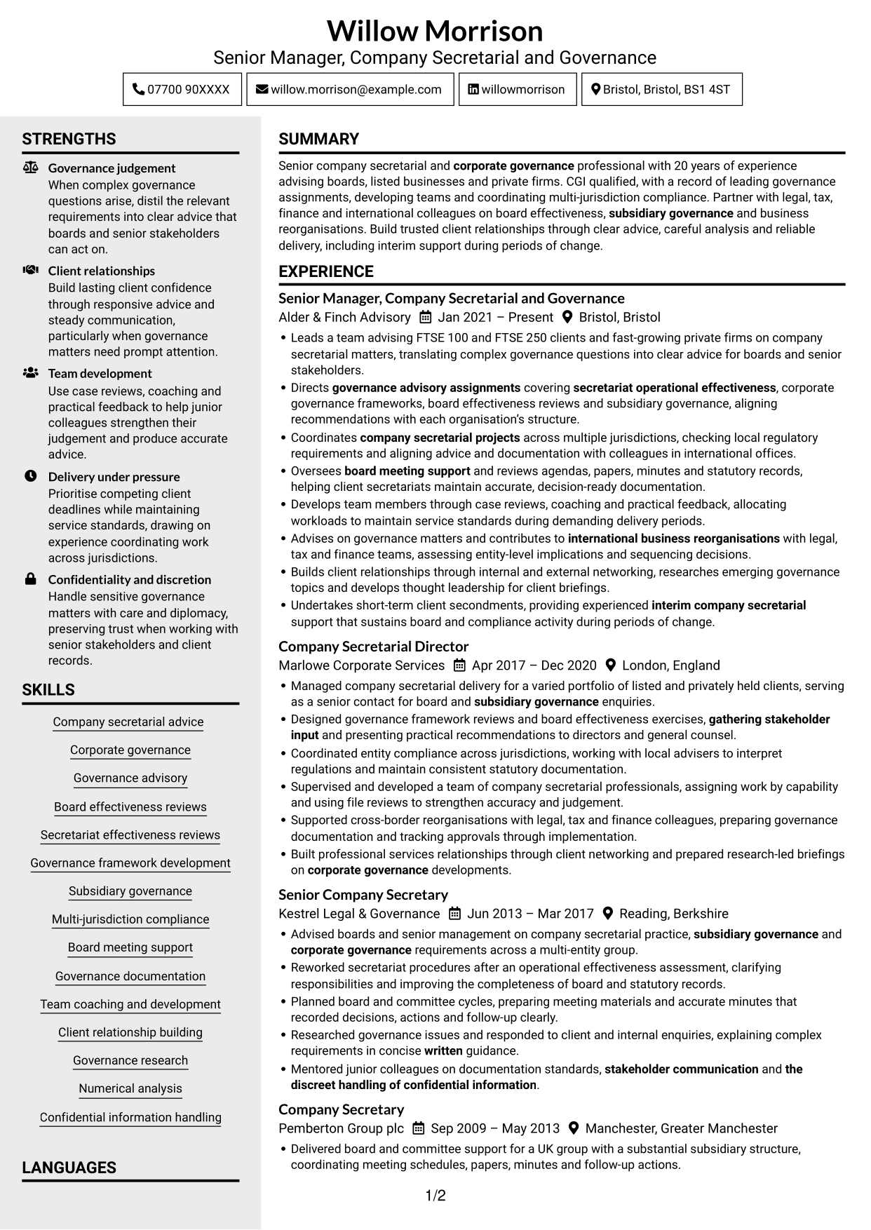 CV example — page 1