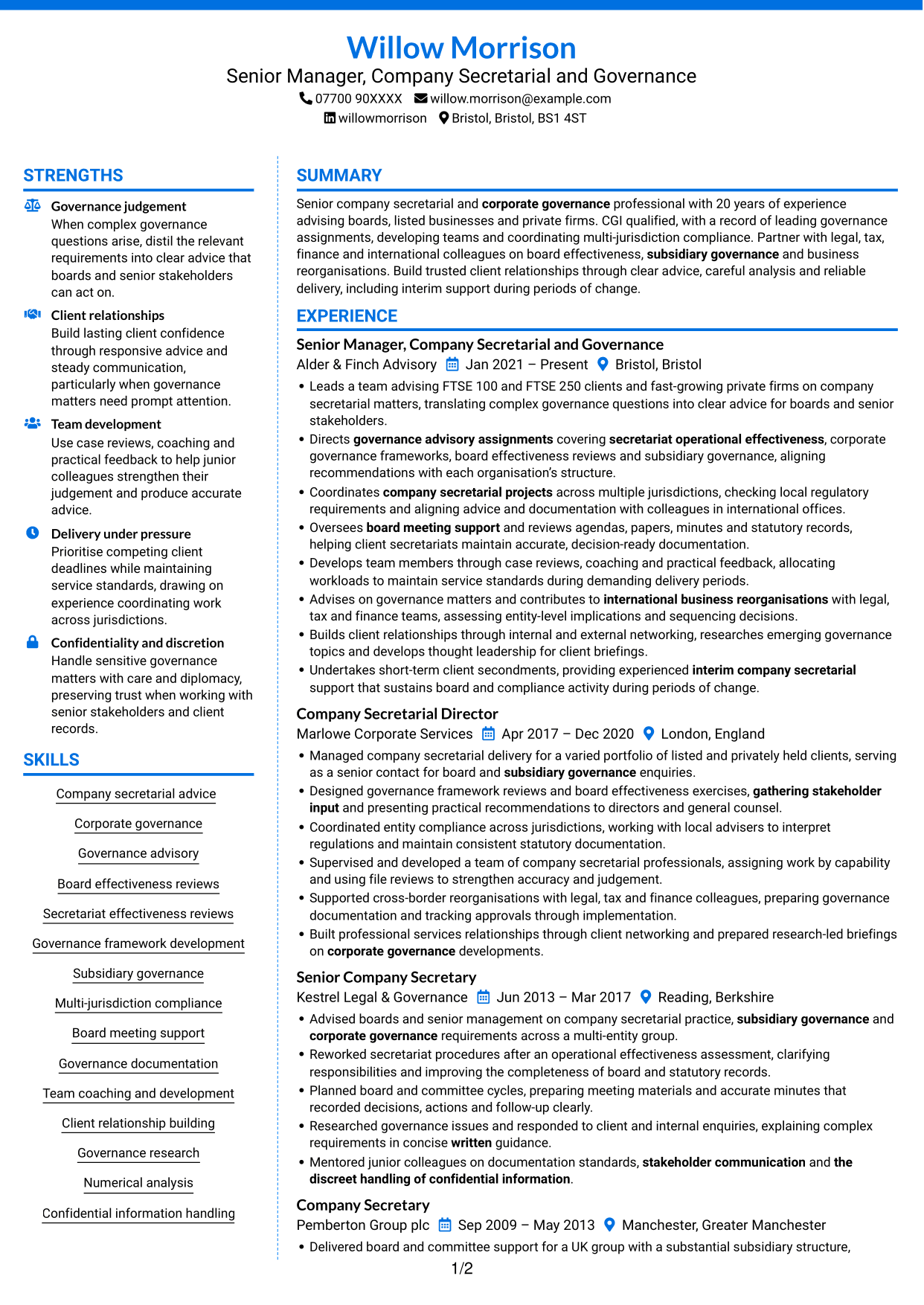 CV example — page 1