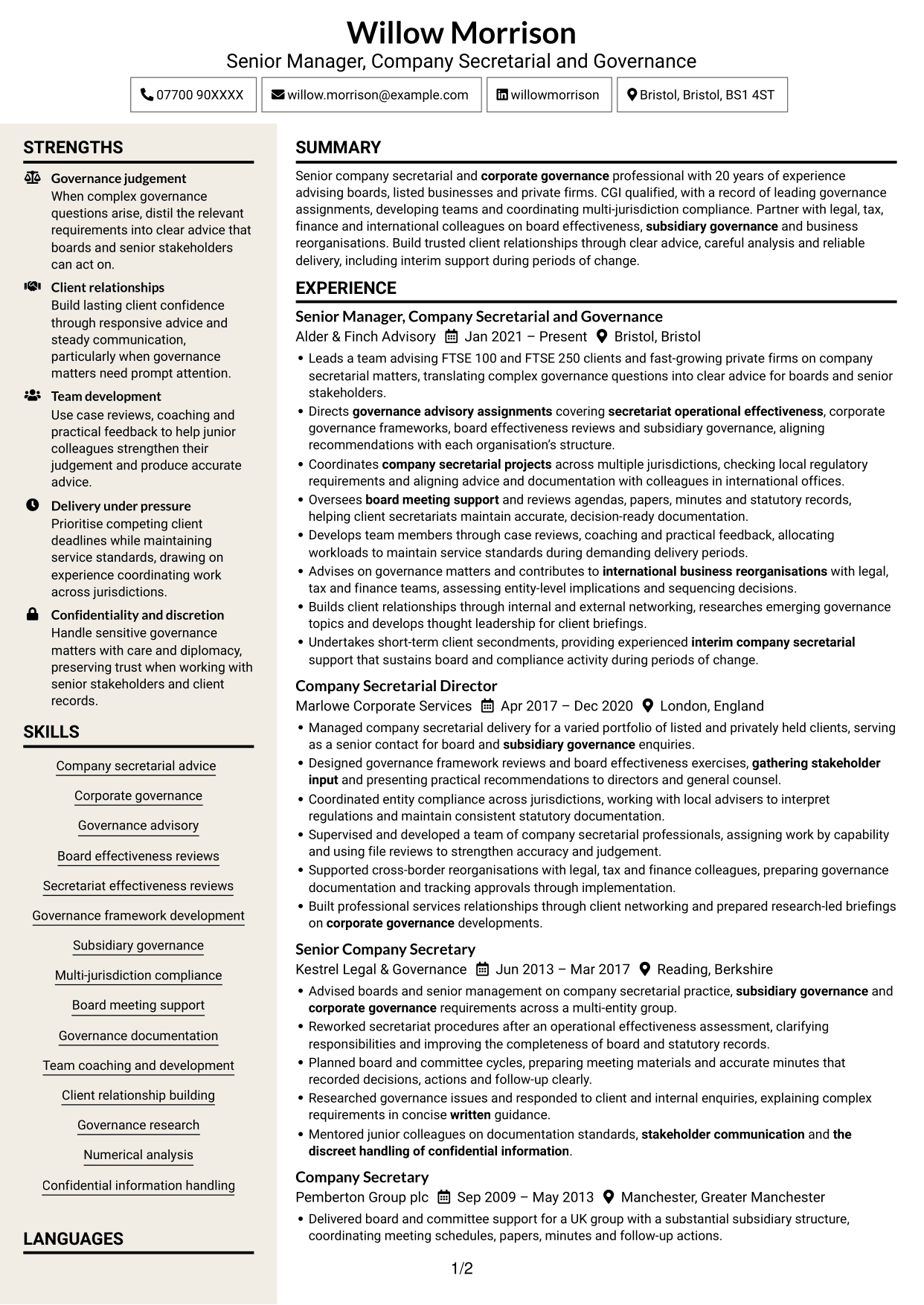 CV example — page 1