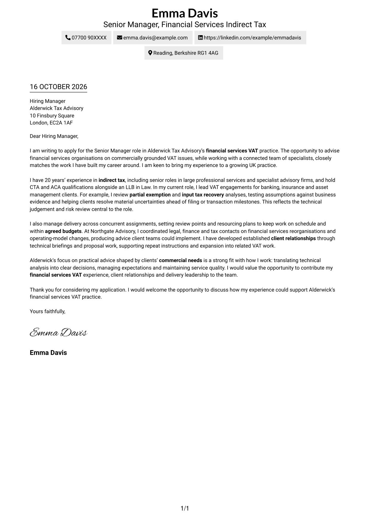 Cover letter example — page 1