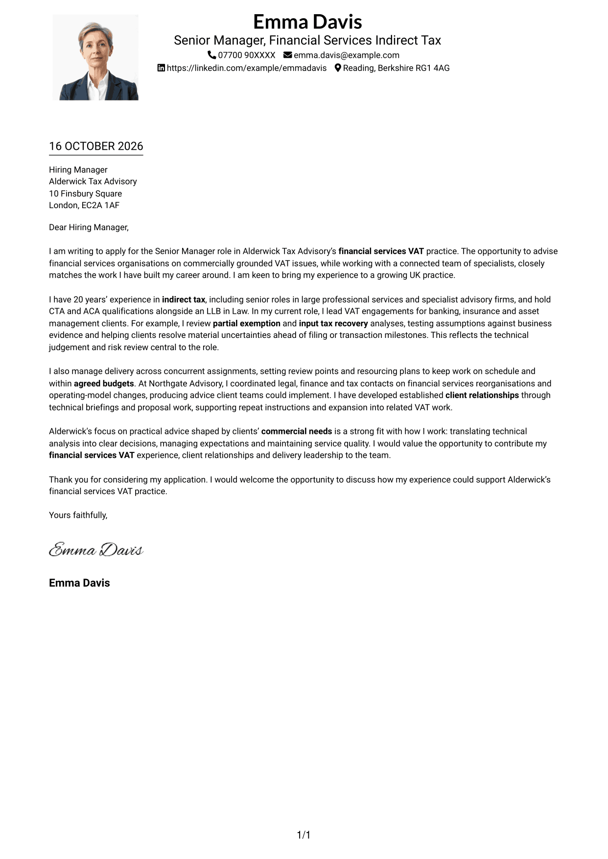 Cover letter example — page 1