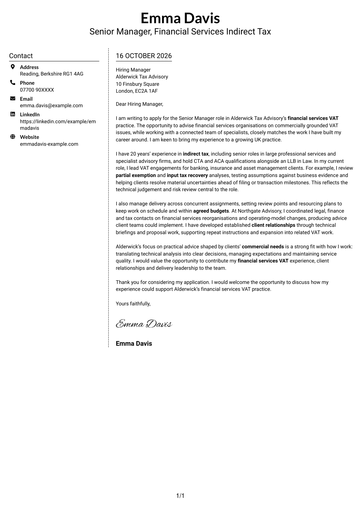 Cover letter example — page 1