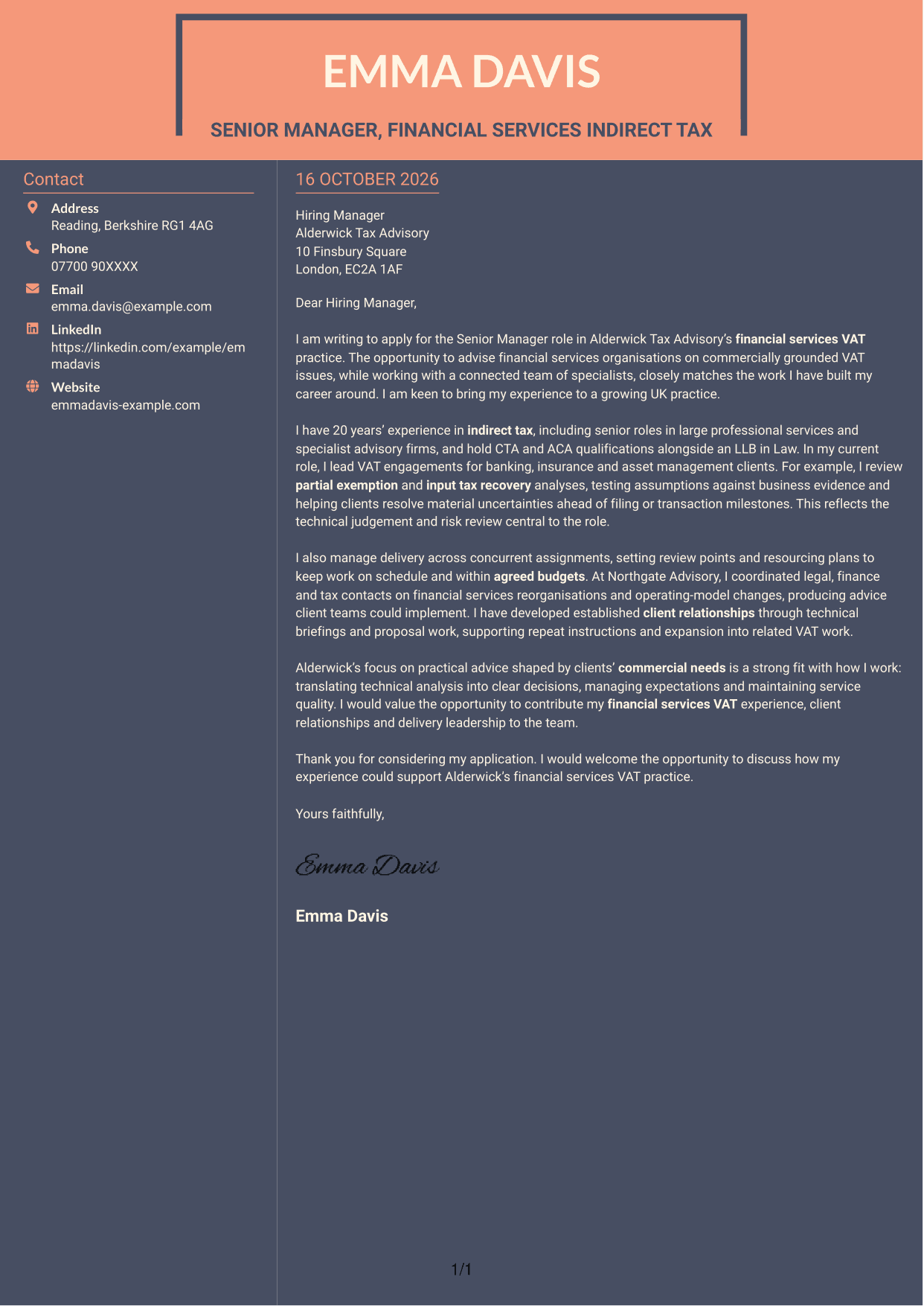 Cover letter example — page 1