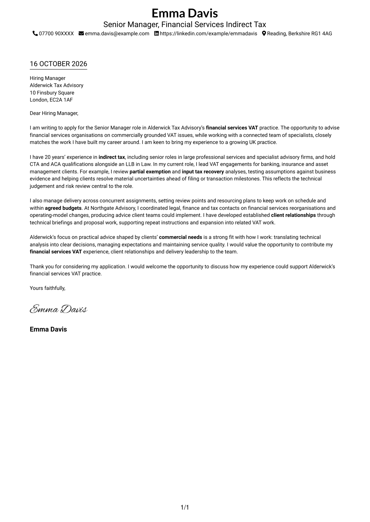 Cover letter example — page 1