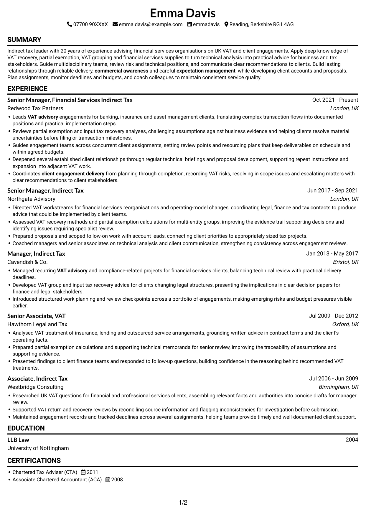 CV example — page 1