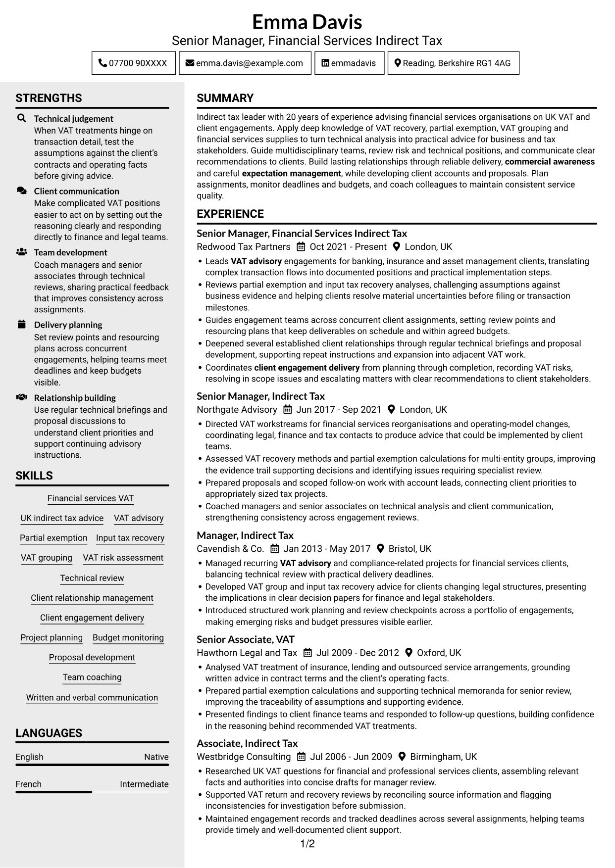 CV example — page 1