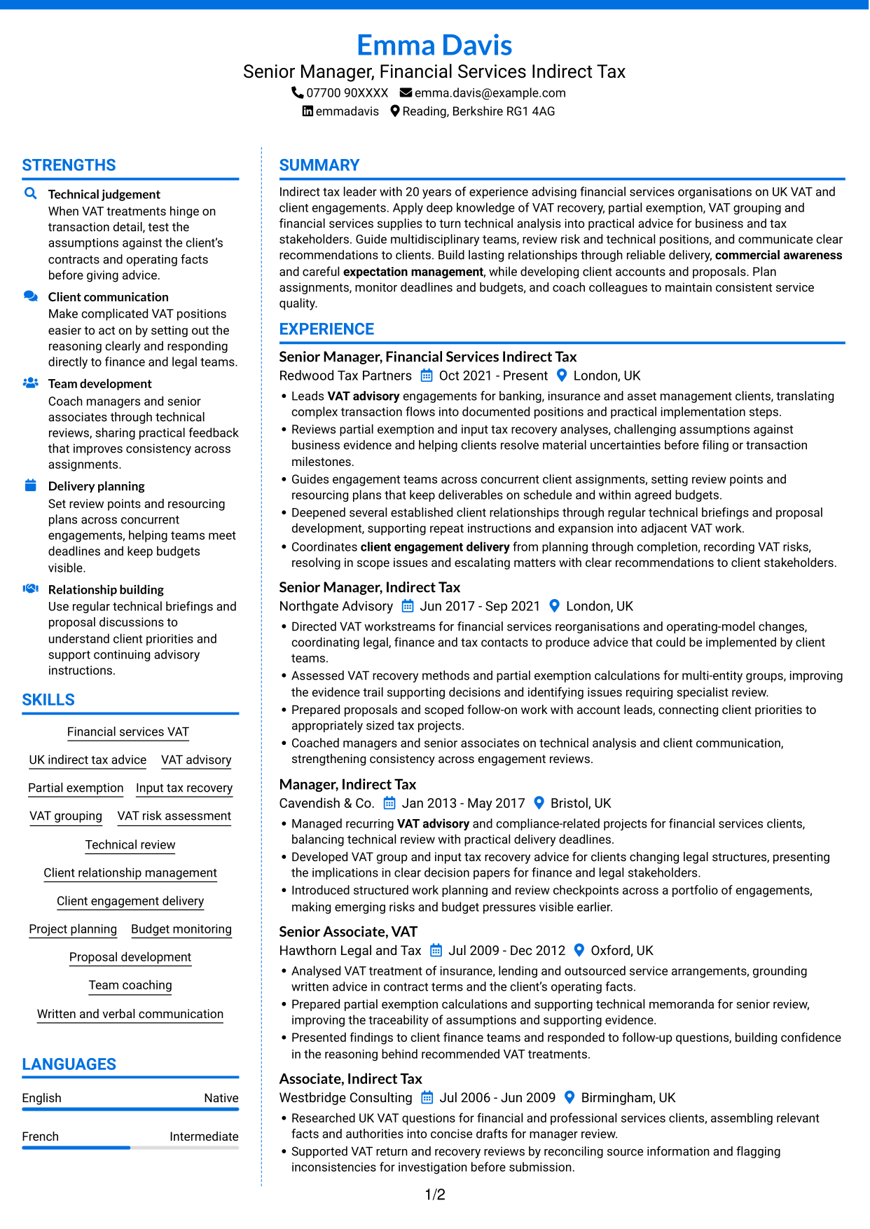 CV example — page 1