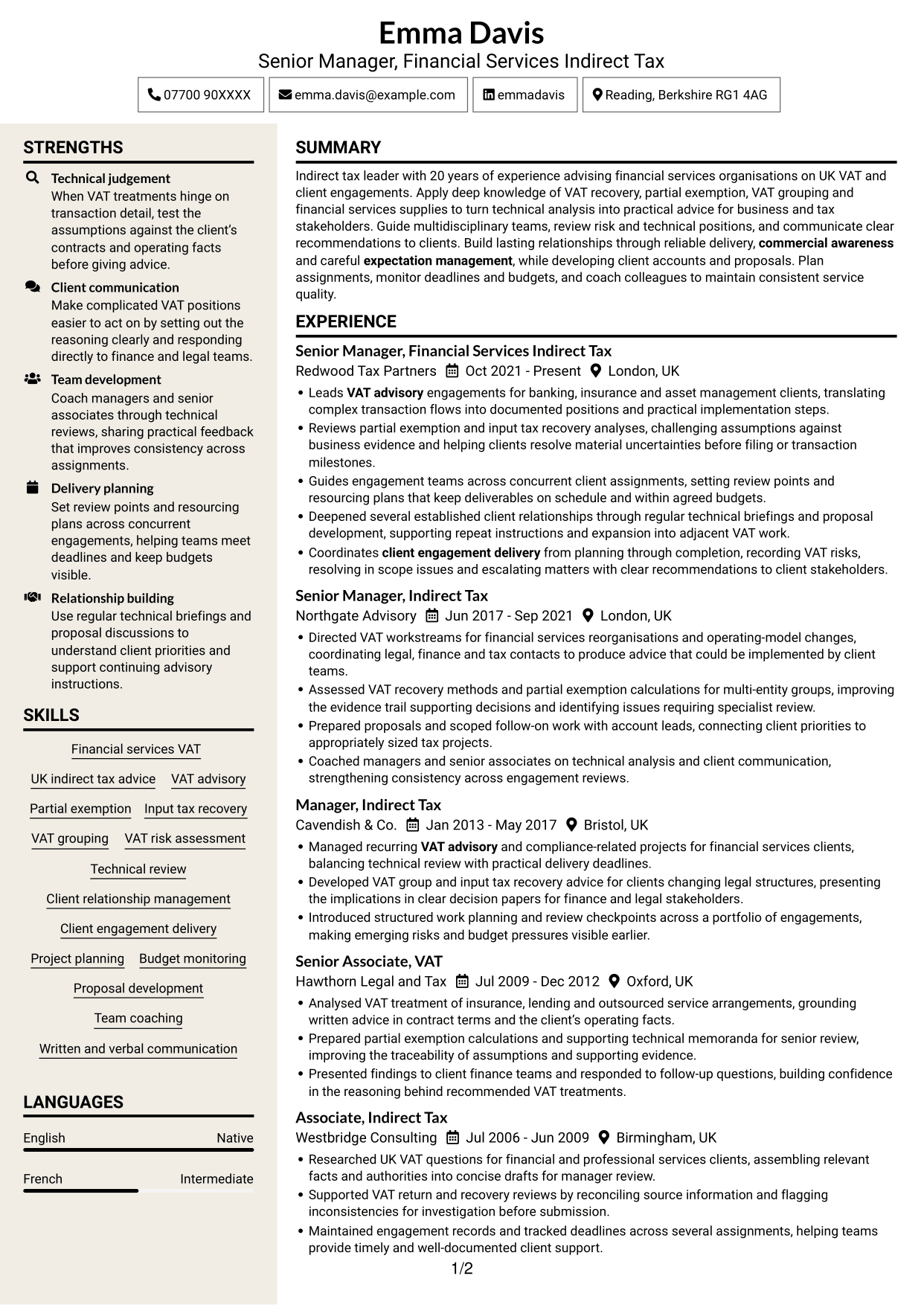 CV example — page 1