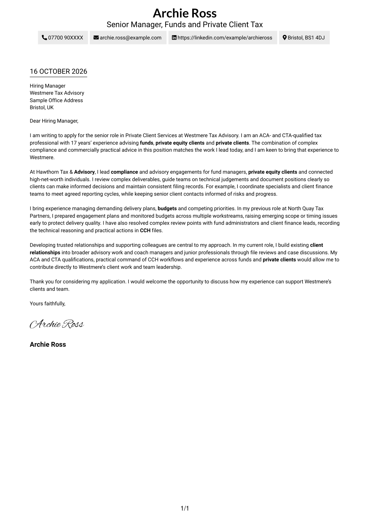 Cover letter example — page 1