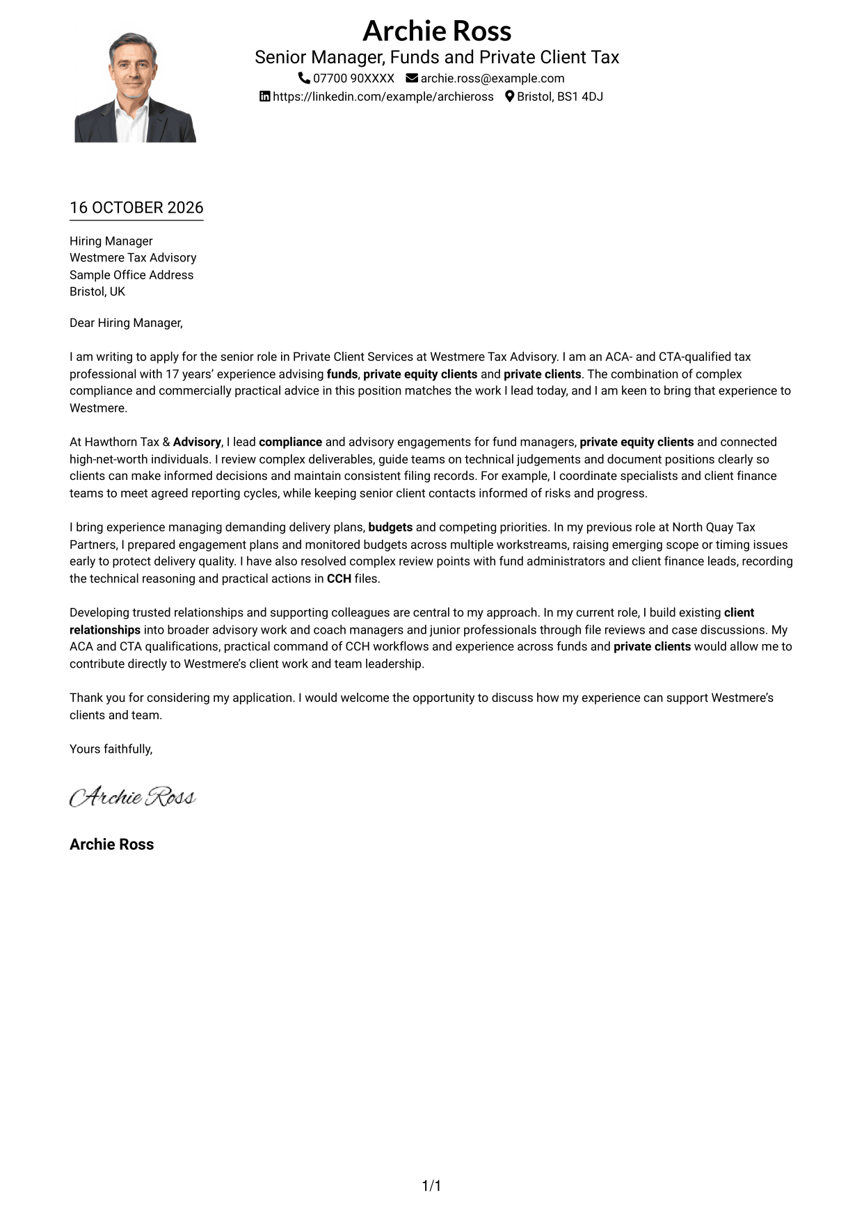 Cover letter example — page 1