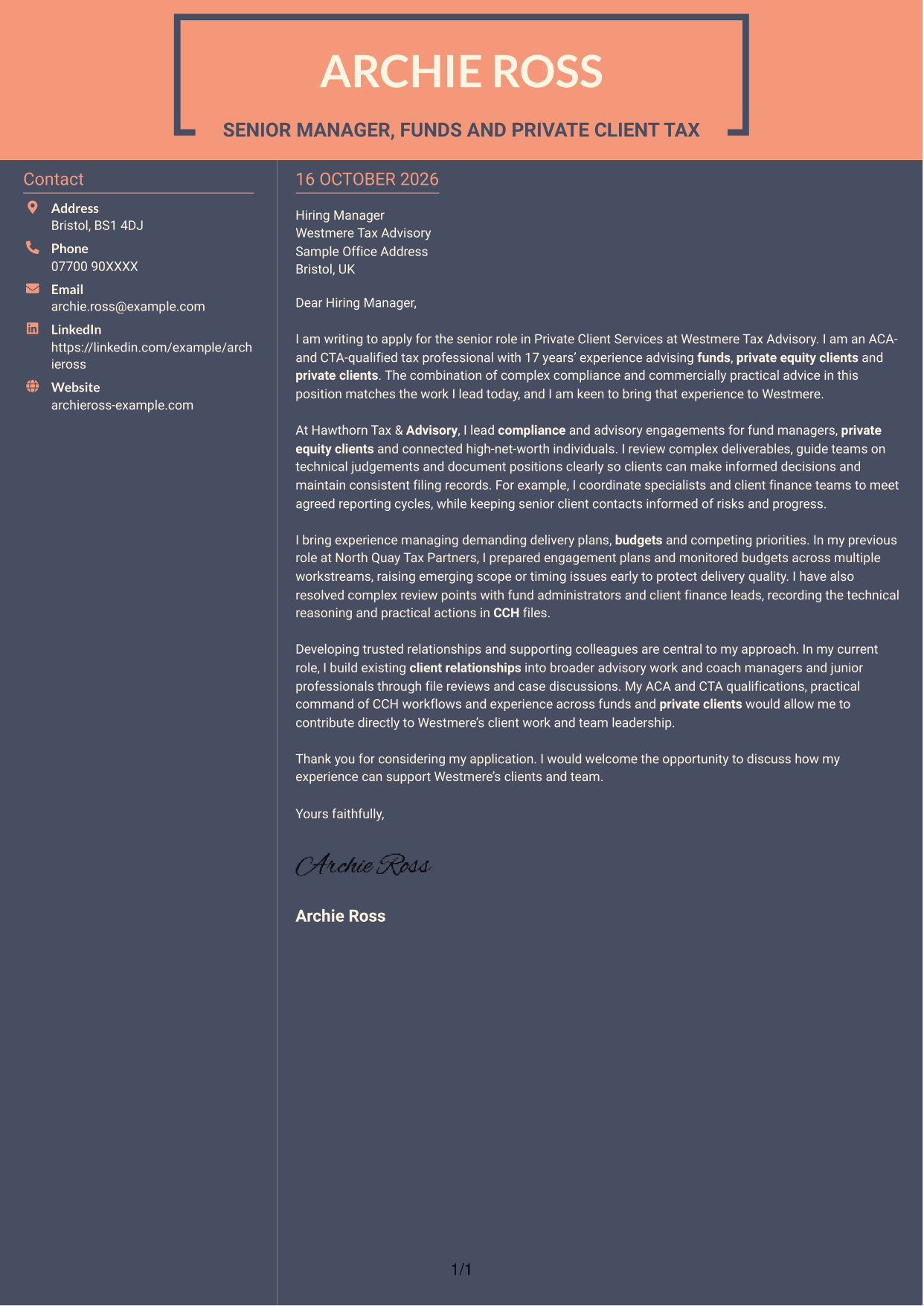 Cover letter example — page 1