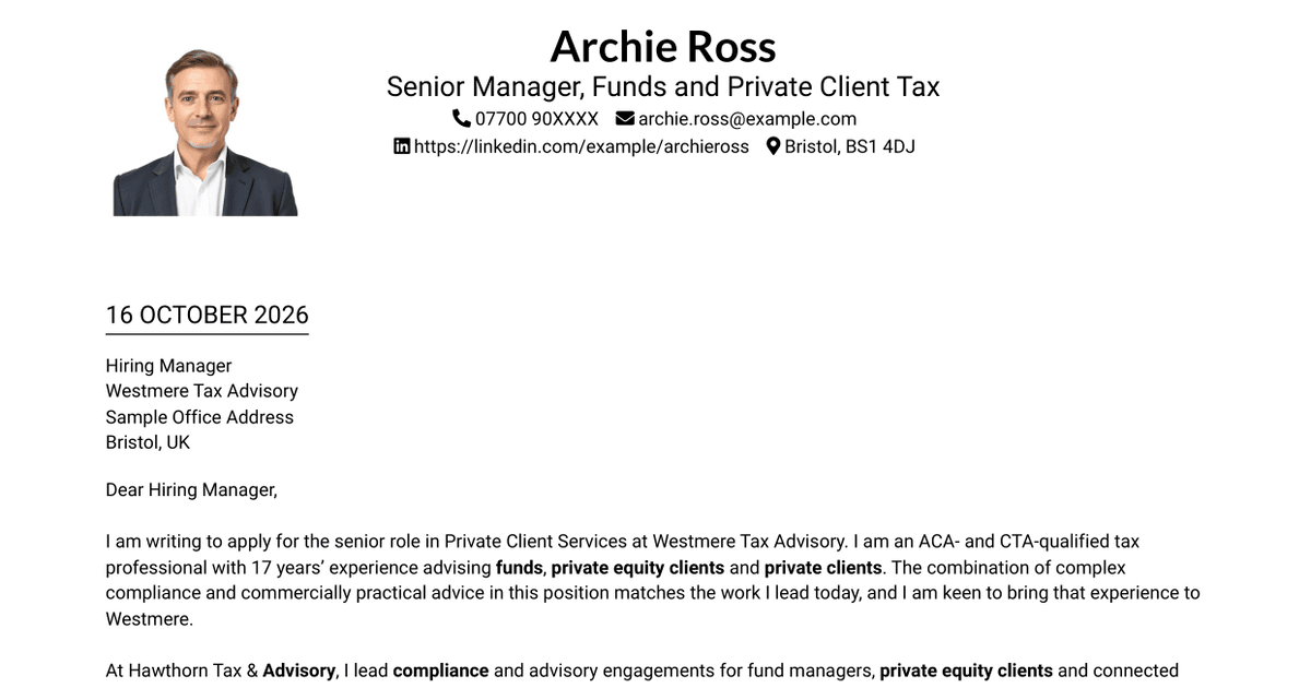 7 Senior Manager, Private Client Services - Funds Cover Letter Templates with Example